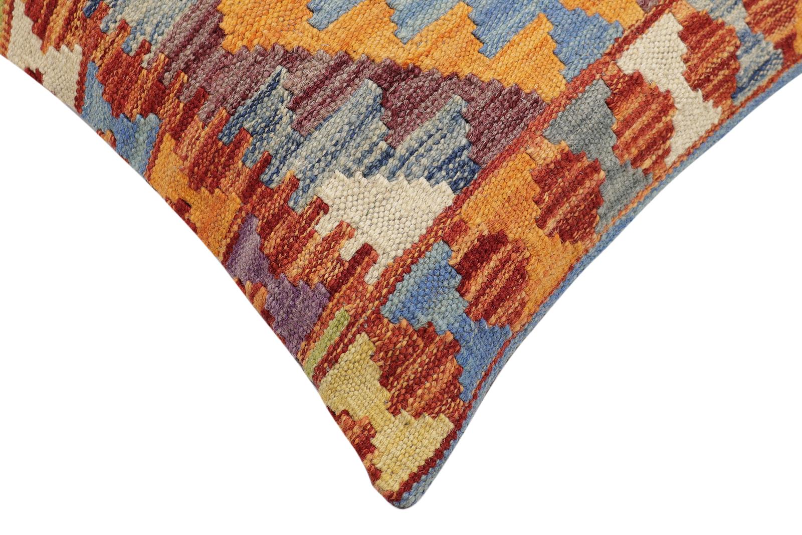 handmade Traditional Pillow Rust Blue Hand-made SQUARE 100% WOOL Hand woven turkish pillow2 x 2