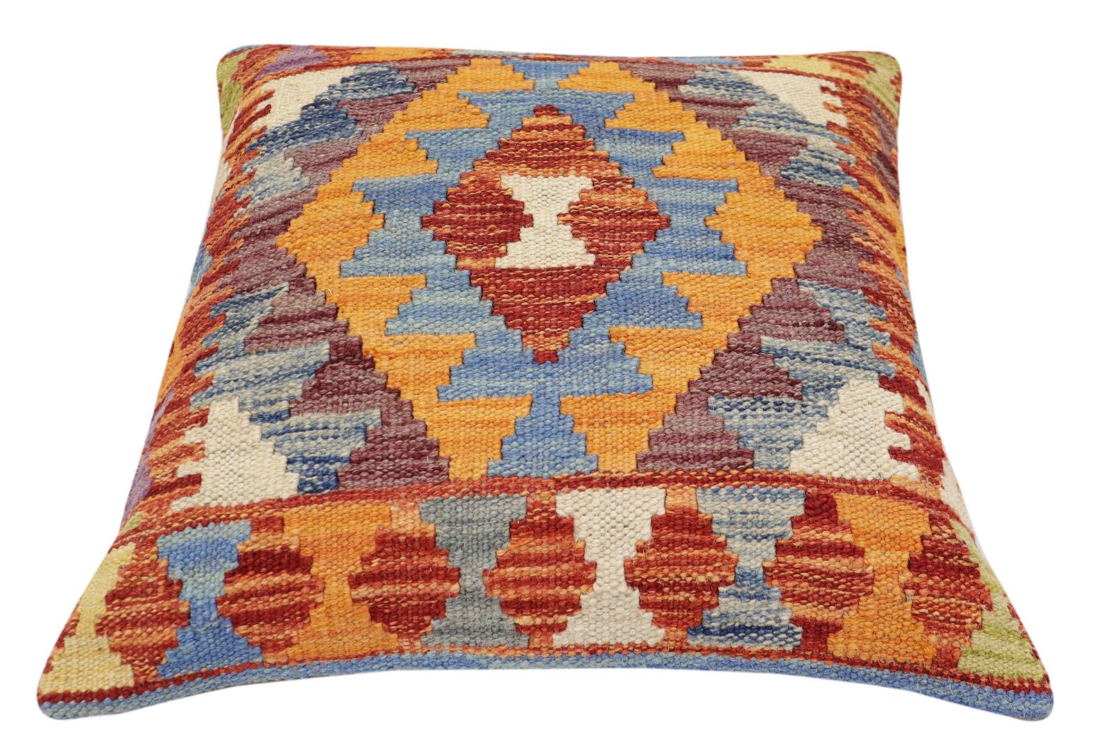 handmade Traditional Pillow Rust Blue Hand-made SQUARE 100% WOOL Hand woven turkish pillow2 x 2