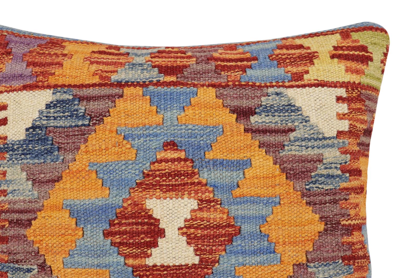 handmade Traditional Pillow Rust Blue Hand-made SQUARE 100% WOOL Hand woven turkish pillow2 x 2
