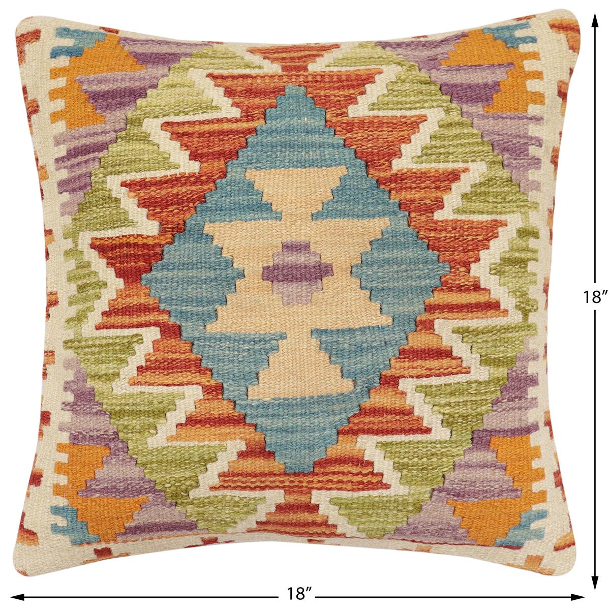 handmade Traditional Pillow Rust Blue Hand-made SQUARE 100% WOOL Hand woven turkish pillow2 x 2