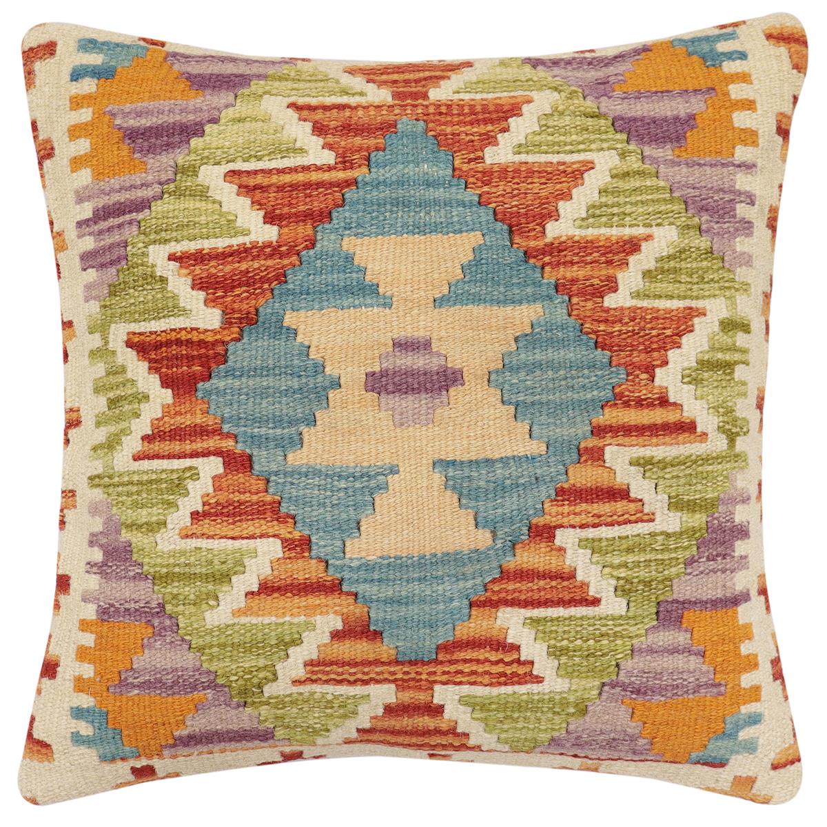 handmade Traditional Pillow Rust Blue Hand-made SQUARE 100% WOOL Hand woven turkish pillow2 x 2