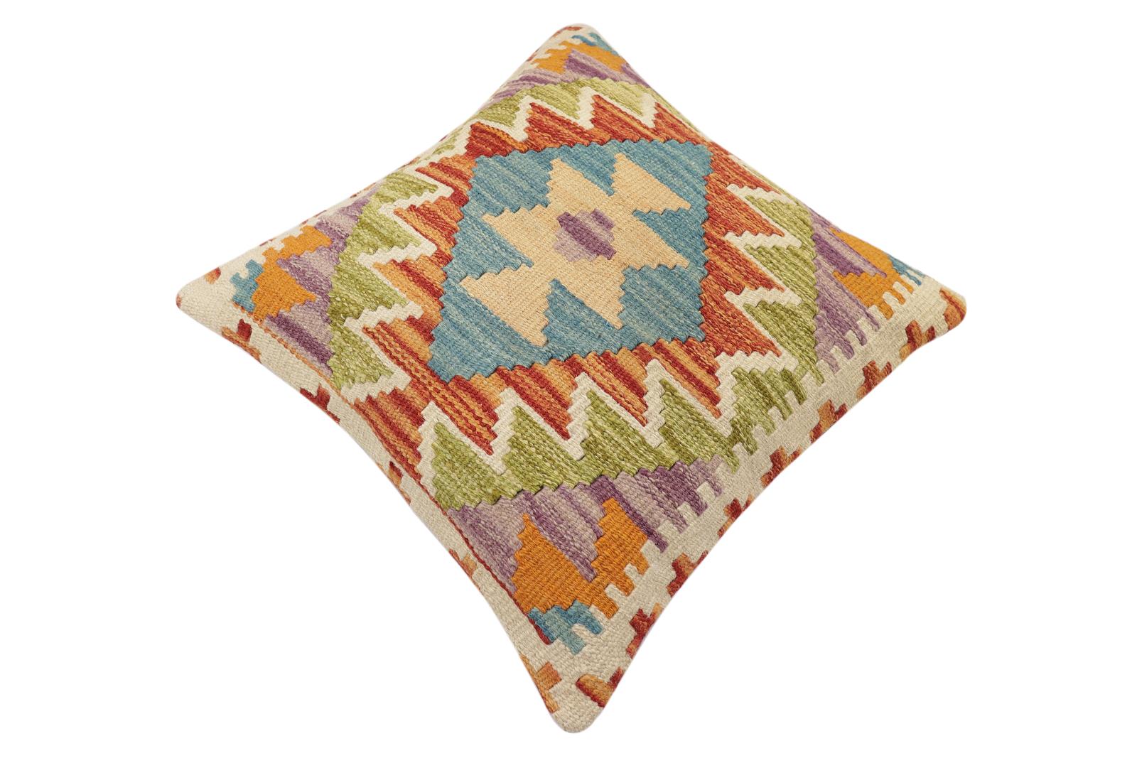 handmade Traditional Pillow Rust Blue Hand-made SQUARE 100% WOOL Hand woven turkish pillow2 x 2