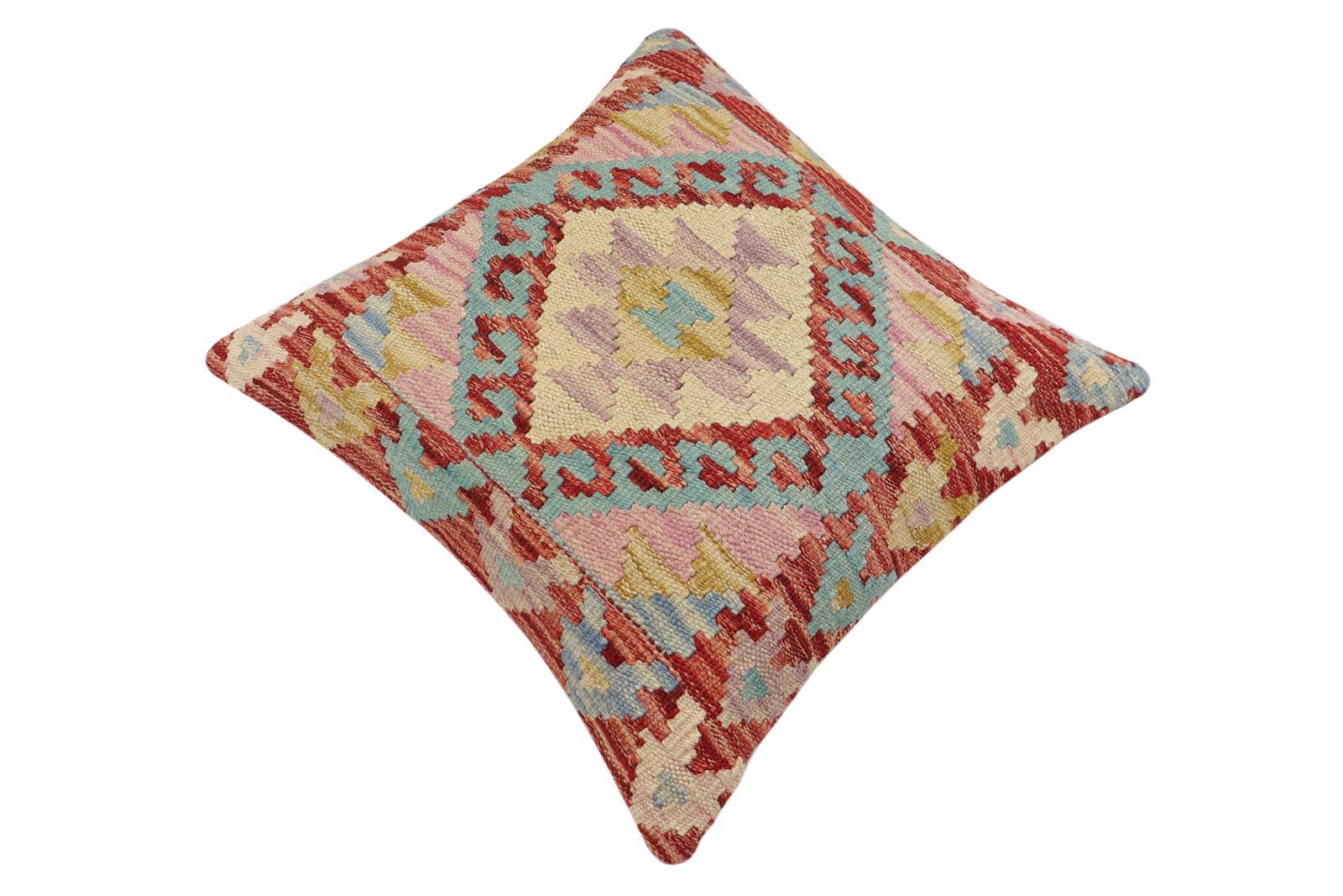 handmade Traditional Pillow Red Blue Hand-made SQUARE 100% WOOL Hand woven turkish pillow2 x 2