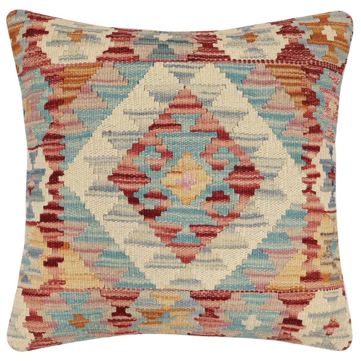 handmade Traditional Pillow Red Blue Hand-made SQUARE 100% WOOL  Hand woven turkish pillow  2 x 2