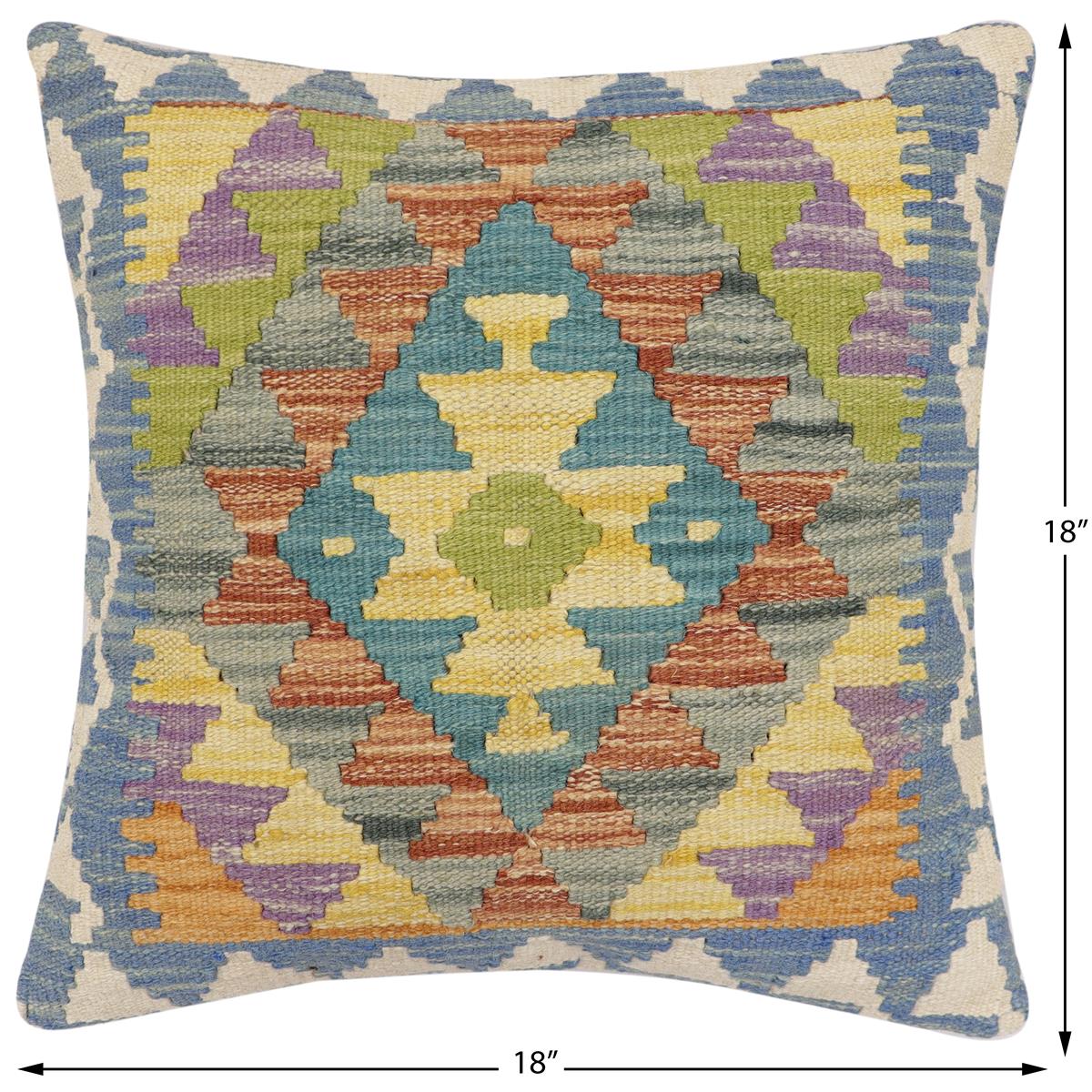 handmade Traditional Pillow Blue Beige Hand-made SQUARE 100% WOOL Hand woven turkish pillow2 x 2