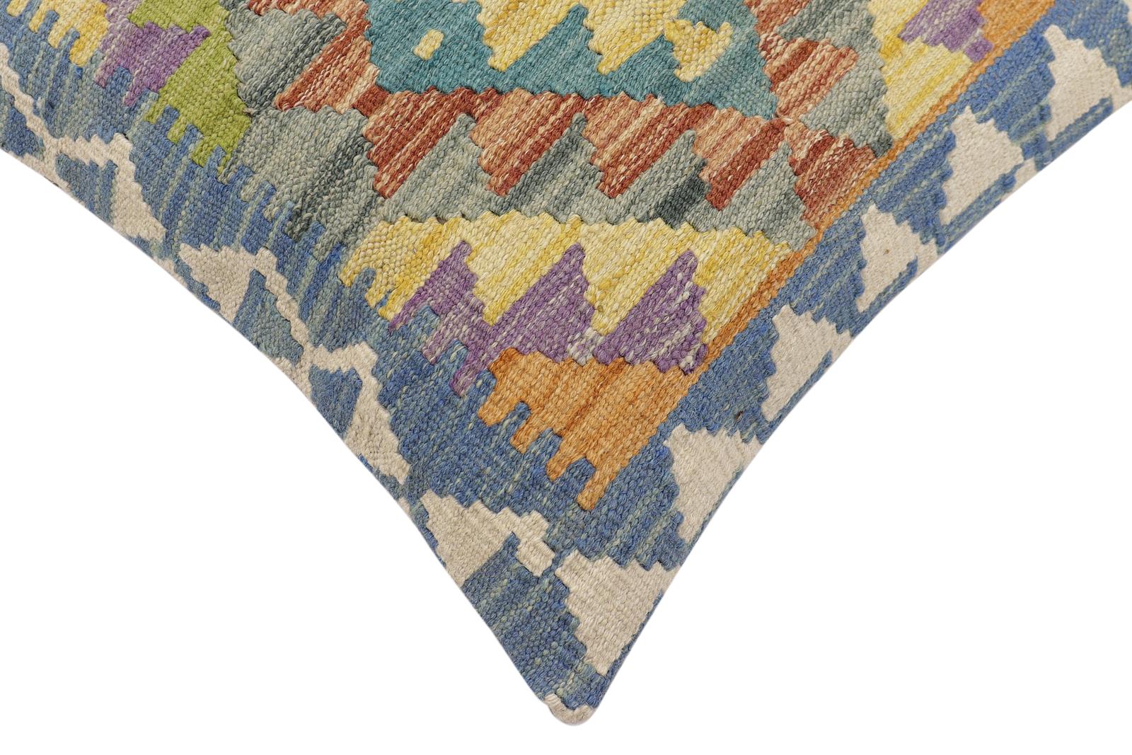 handmade Traditional Pillow Blue Beige Hand-made SQUARE 100% WOOL Hand woven turkish pillow2 x 2