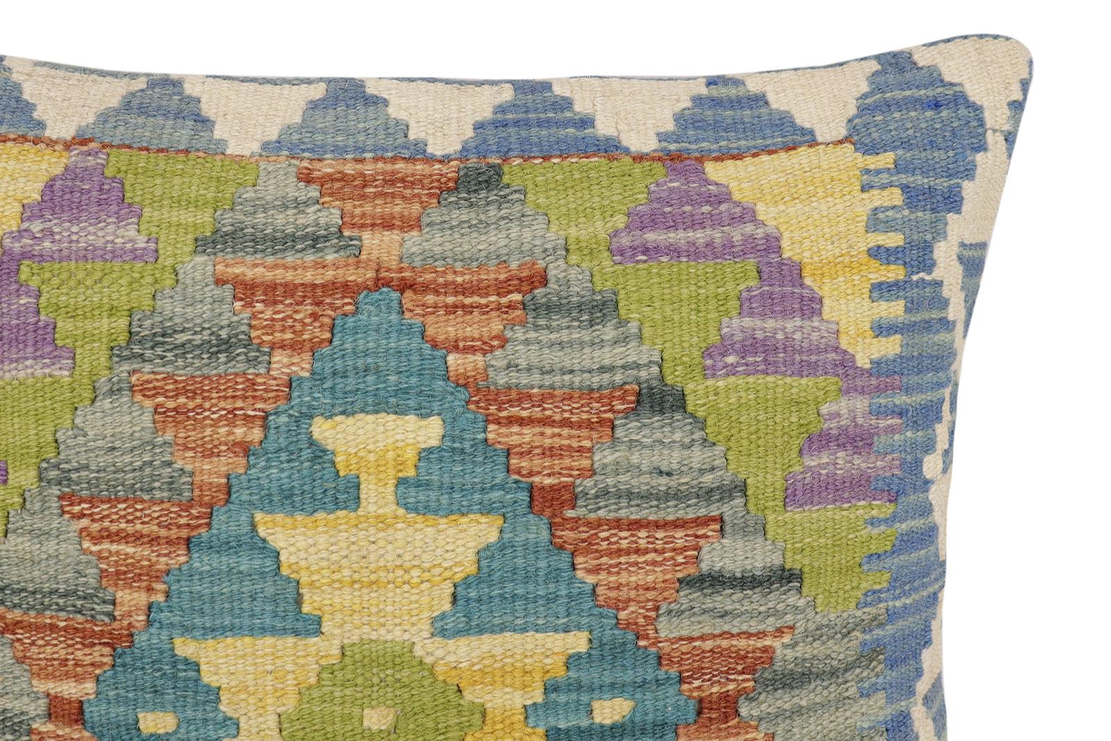 handmade Traditional Pillow Blue Beige Hand-made SQUARE 100% WOOL Hand woven turkish pillow2 x 2
