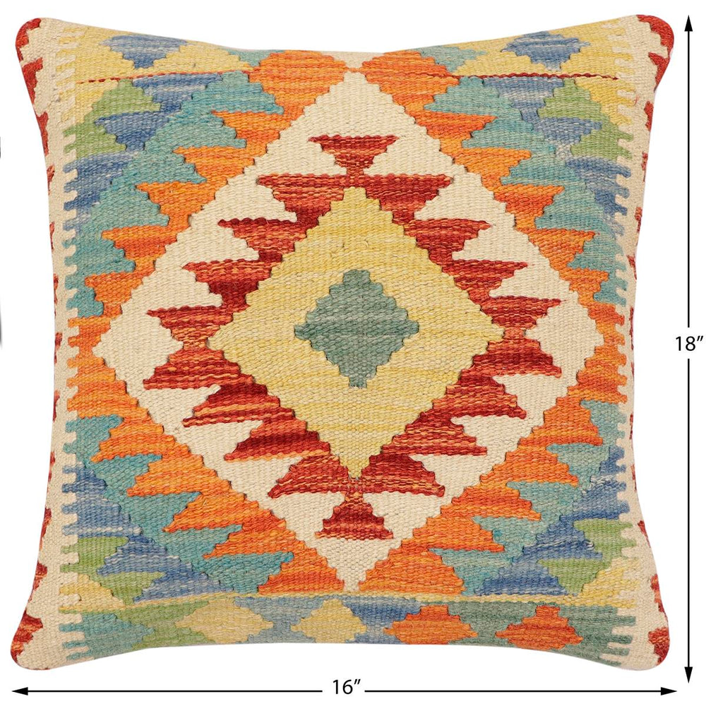 handmade Traditional Pillow Rust Blue Hand-made SQUARE 100% WOOL  Hand woven turkish pillow  3 x 5