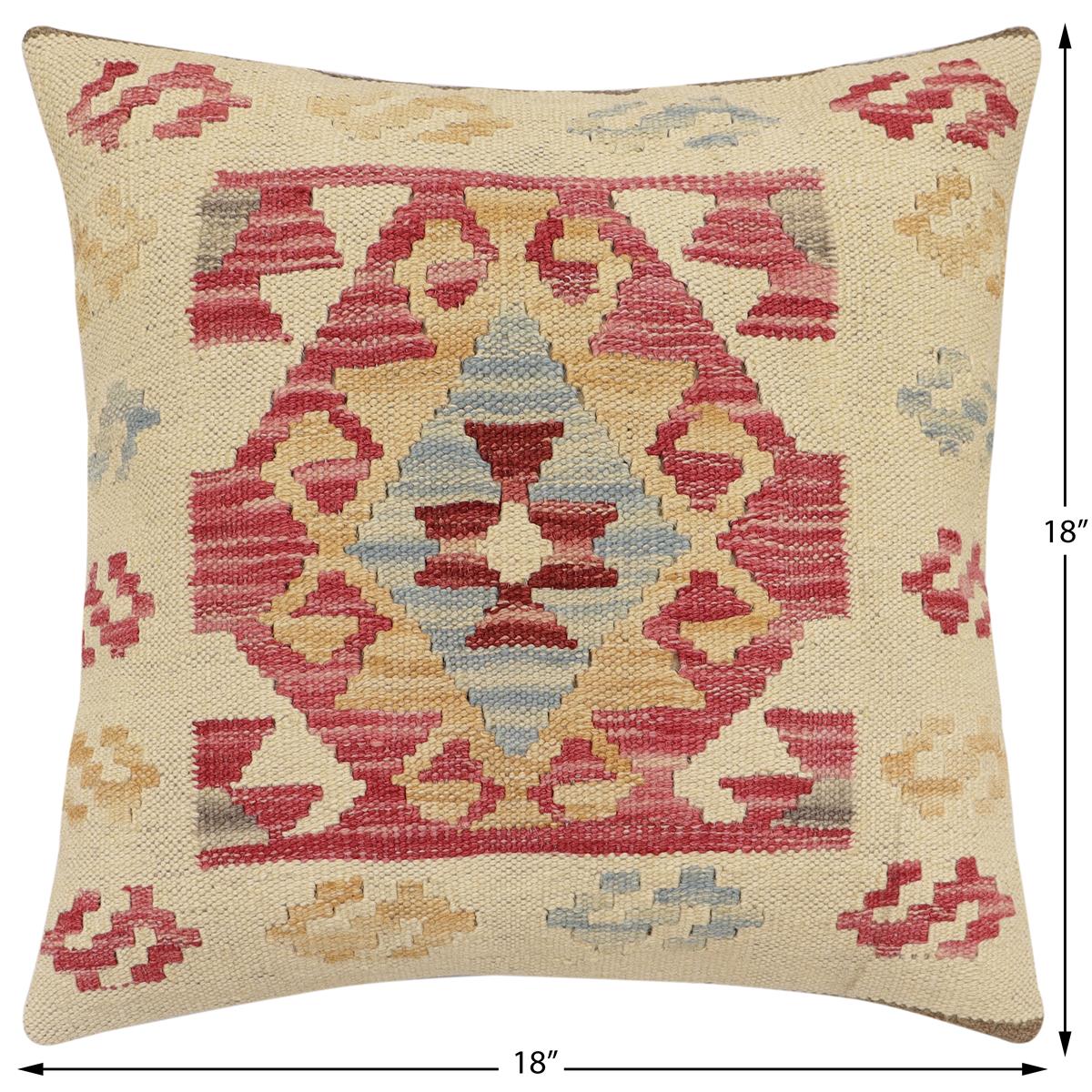 handmade Traditional Pillow Beige Red Hand-made SQUARE 100% WOOL Hand woven turkish pillow2 x 2