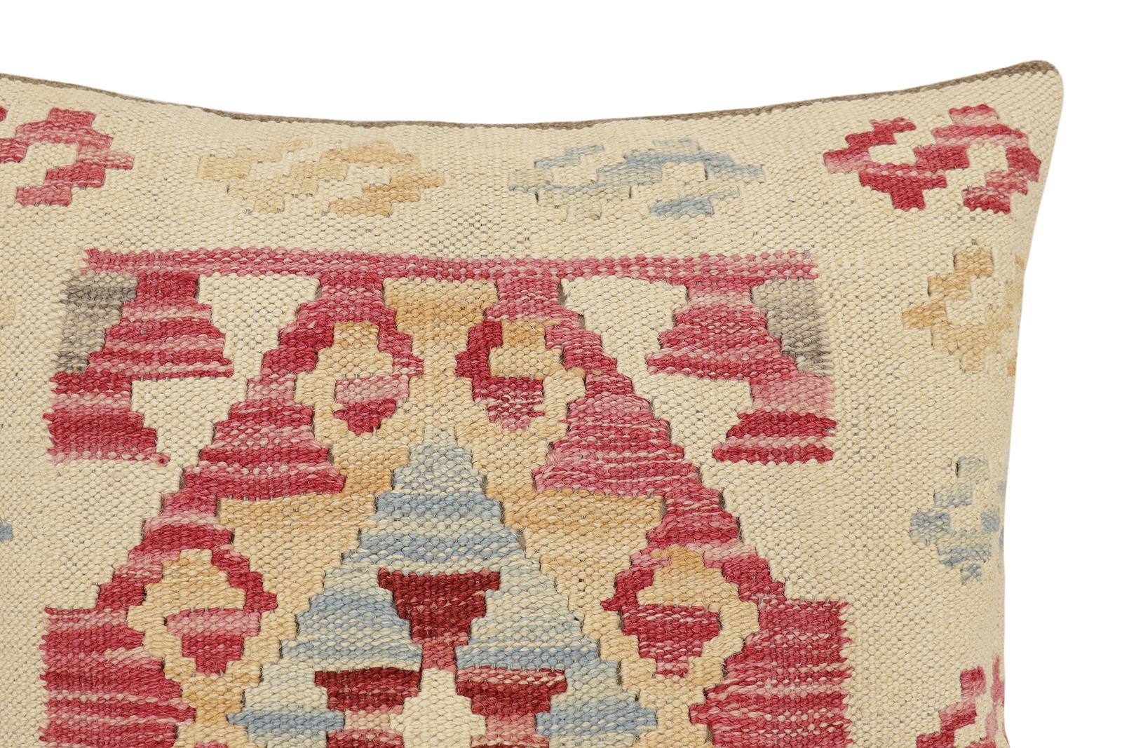 handmade Traditional Pillow Beige Red Hand-made SQUARE 100% WOOL Hand woven turkish pillow2 x 2
