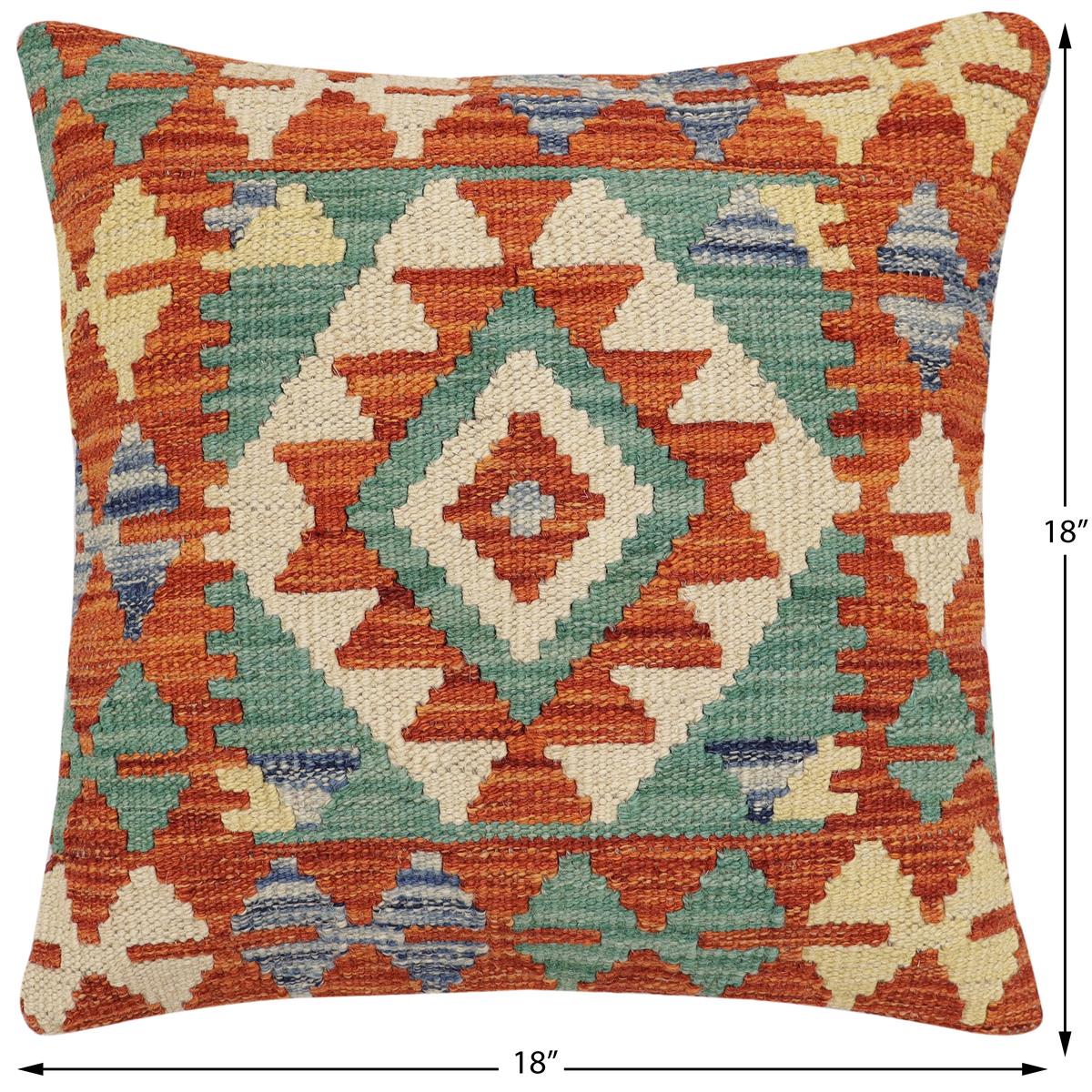handmade Traditional Pillow Rust Blue Hand-made SQUARE 100% WOOL Hand woven turkish pillow2 x 2
