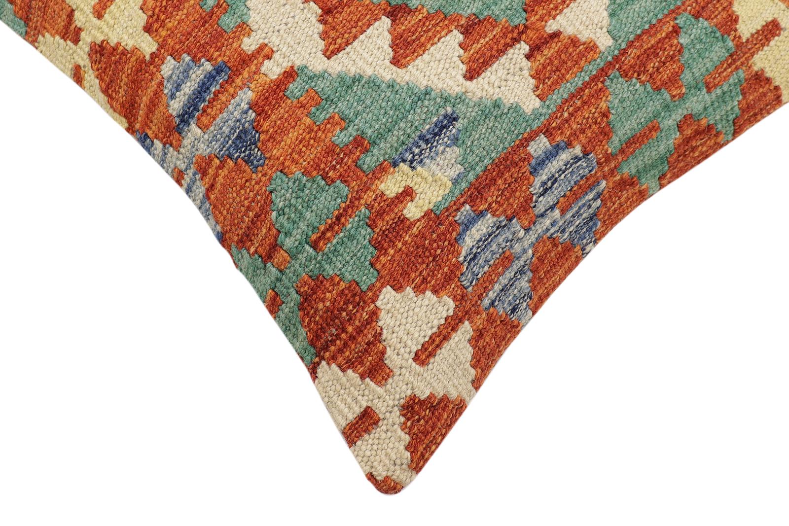 handmade Traditional Pillow Rust Blue Hand-made SQUARE 100% WOOL Hand woven turkish pillow2 x 2