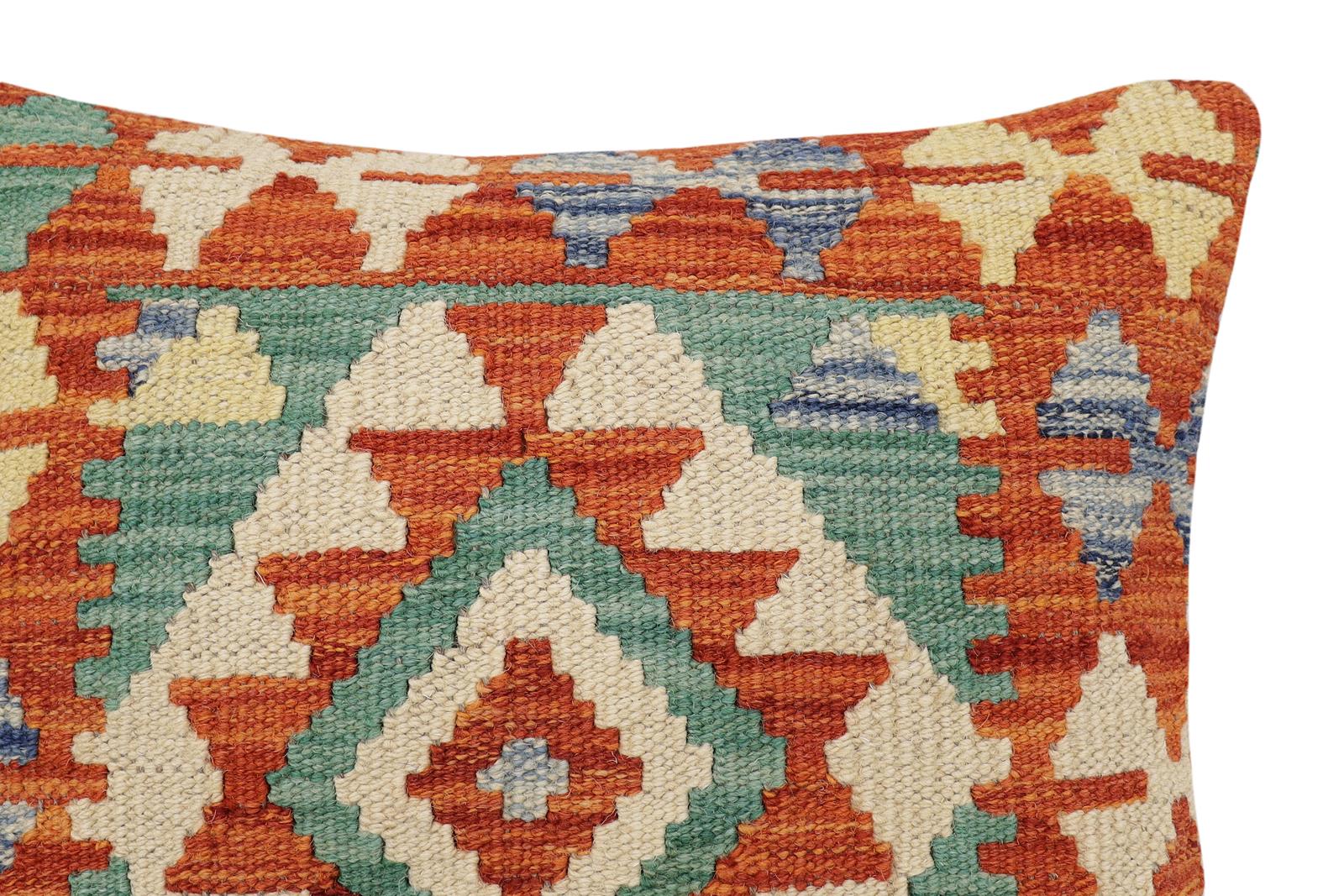 handmade Traditional Pillow Rust Blue Hand-made SQUARE 100% WOOL Hand woven turkish pillow2 x 2