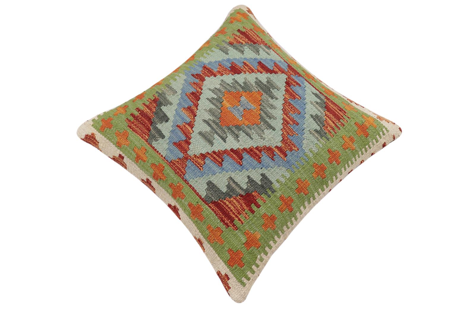 handmade Traditional Pillow Rust Blue Hand-made SQUARE 100% WOOL Hand woven turkish pillow2 x 2