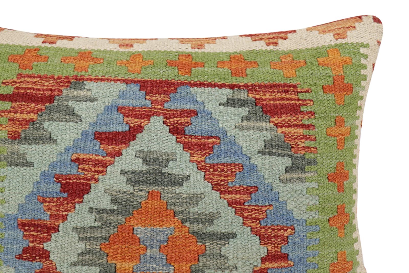 handmade Traditional Pillow Rust Blue Hand-made SQUARE 100% WOOL Hand woven turkish pillow2 x 2