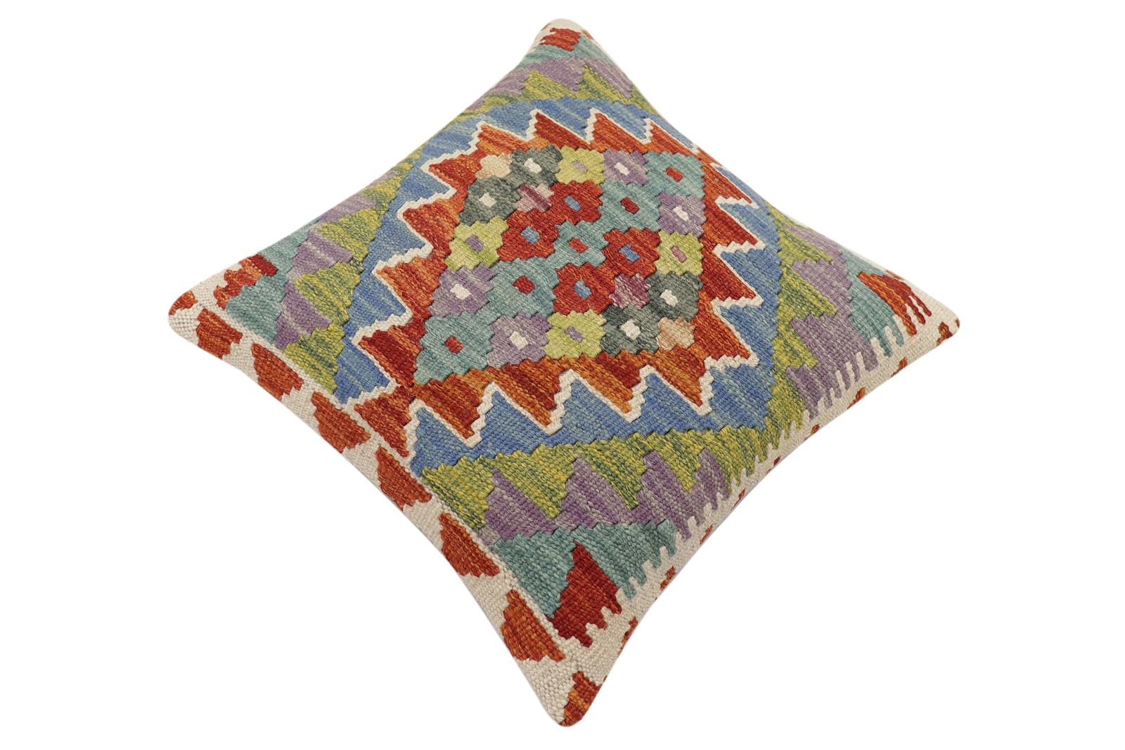 handmade Traditional Pillow Rust Blue Hand-made SQUARE 100% WOOL Hand woven turkish pillow2 x 2