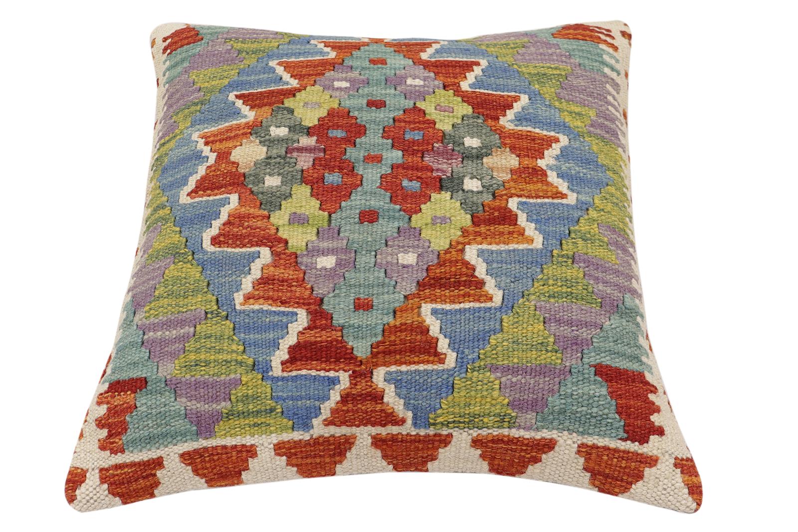 handmade Traditional Pillow Rust Blue Hand-made SQUARE 100% WOOL Hand woven turkish pillow2 x 2