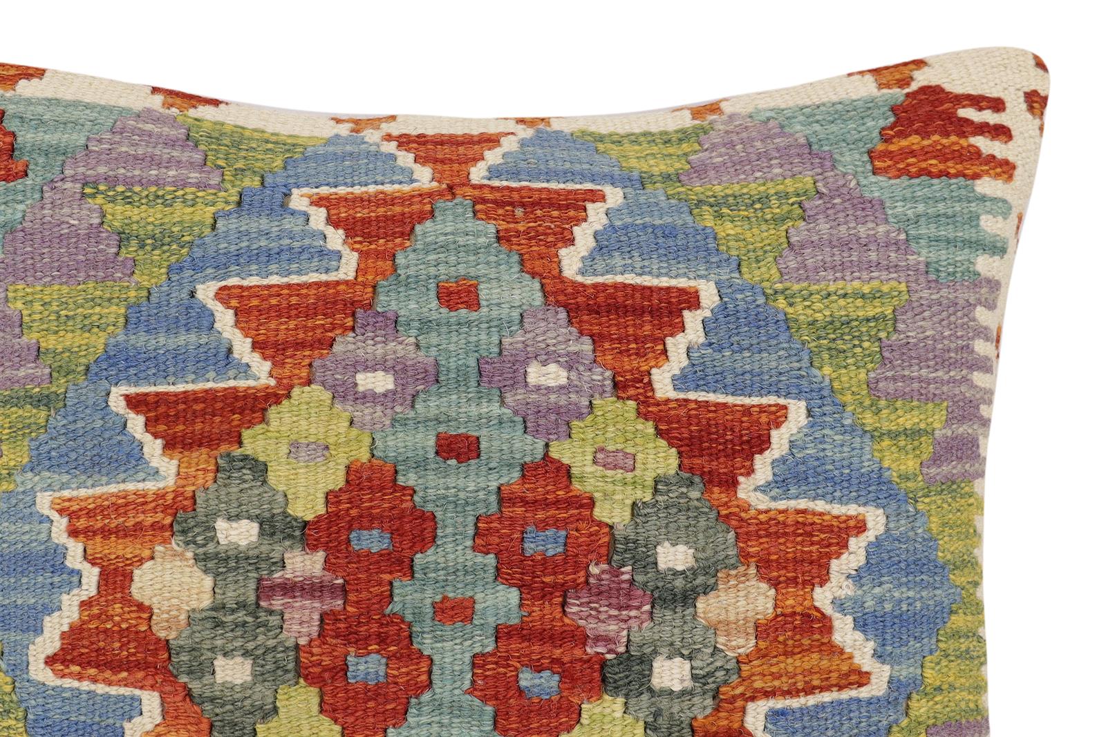 handmade Traditional Pillow Rust Blue Hand-made SQUARE 100% WOOL Hand woven turkish pillow2 x 2