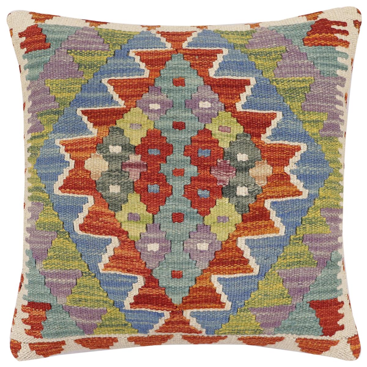 handmade Traditional Pillow Rust Blue Hand-made SQUARE 100% WOOL Hand woven turkish pillow2 x 2