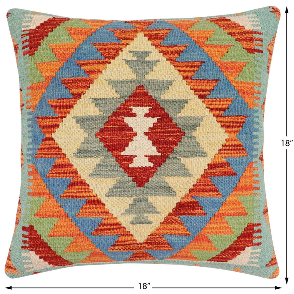 handmade Traditional Pillow Rust Blue Hand-made SQUARE 100% WOOL Hand woven turkish pillow2 x 2