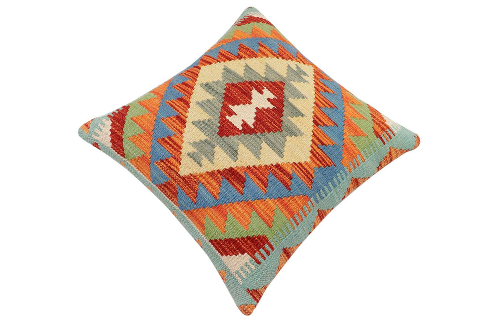 handmade Traditional Pillow Rust Blue Hand-made SQUARE 100% WOOL Hand woven turkish pillow2 x 2