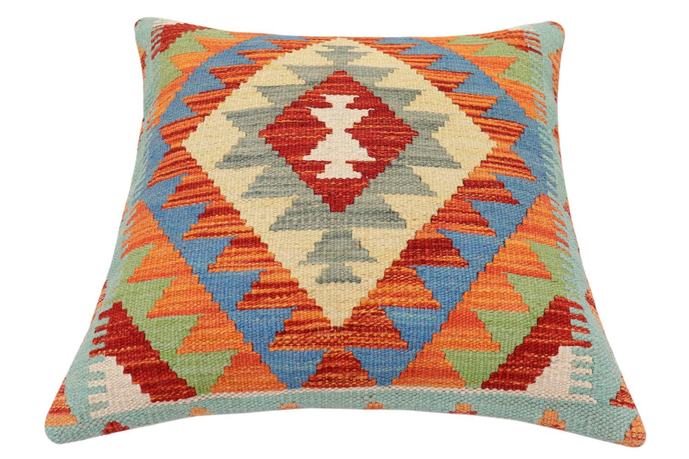 handmade Traditional Pillow Rust Blue Hand-made SQUARE 100% WOOL Hand woven turkish pillow2 x 2