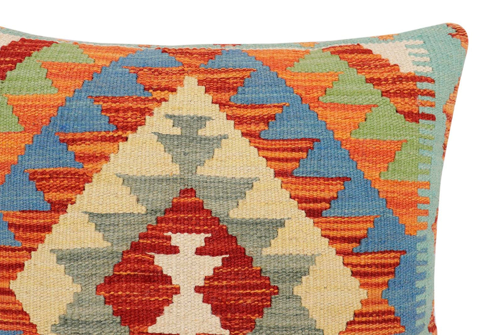 handmade Traditional Pillow Rust Blue Hand-made SQUARE 100% WOOL Hand woven turkish pillow2 x 2