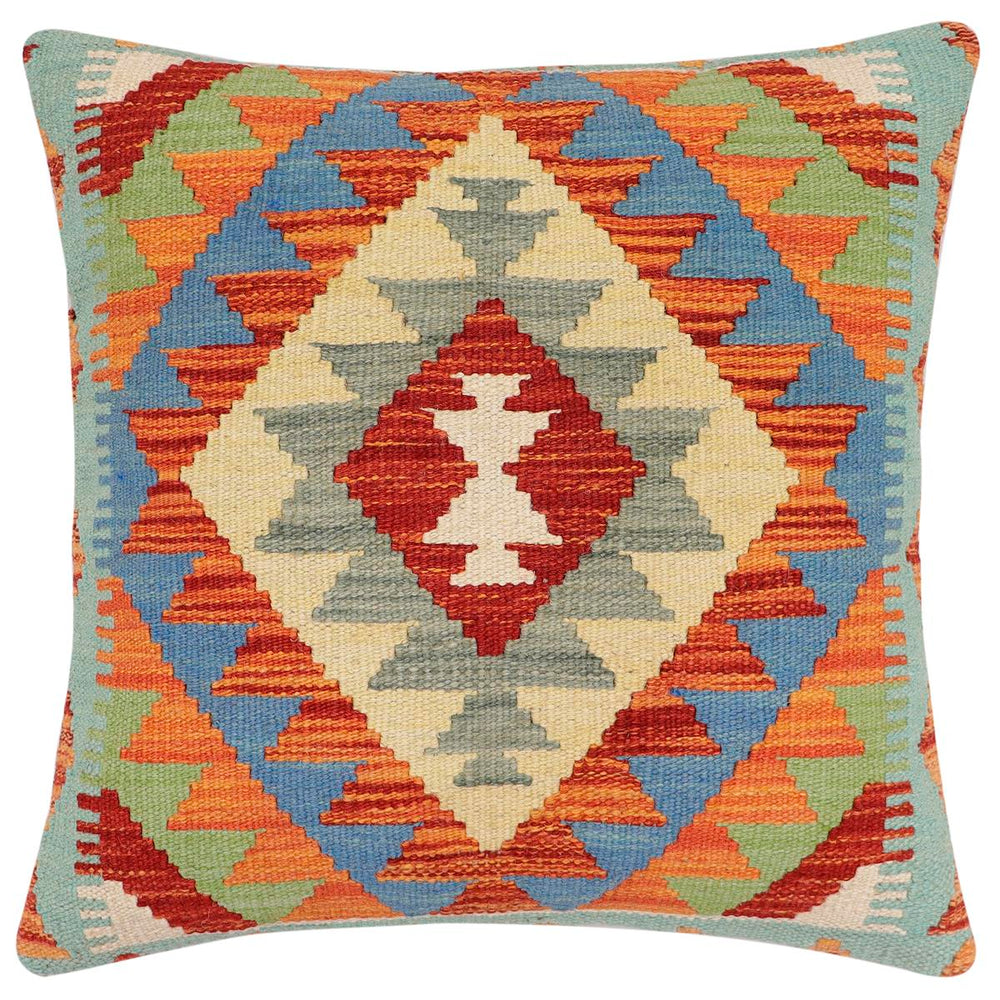 handmade Traditional Pillow Rust Blue Hand-made SQUARE 100% WOOL Hand woven turkish pillow2 x 2