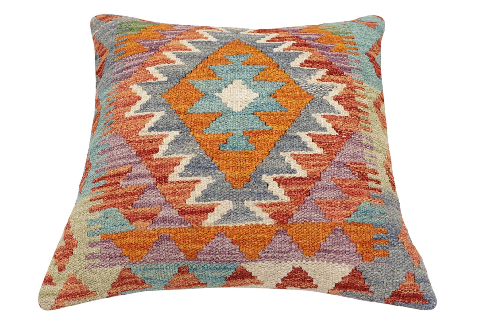 handmade Traditional Pillow Rust Blue Hand-made SQUARE 100% WOOL Hand woven turkish pillow2 x 2