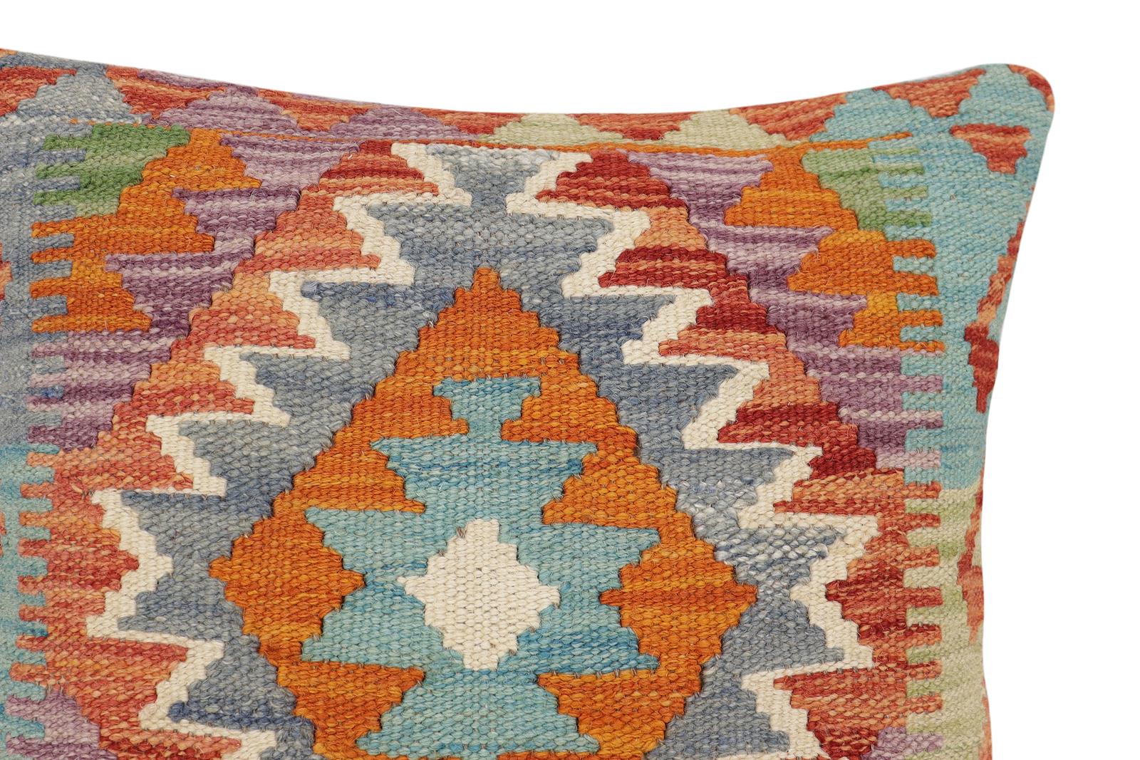 handmade Traditional Pillow Rust Blue Hand-made SQUARE 100% WOOL Hand woven turkish pillow2 x 2