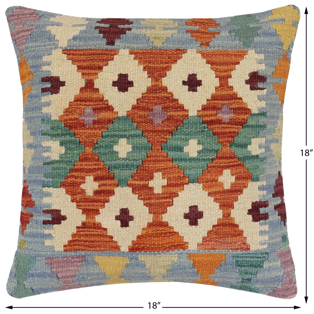 handmade Traditional Pillow Rust Blue Hand-made SQUARE 100% WOOL Hand woven turkish pillow2 x 2