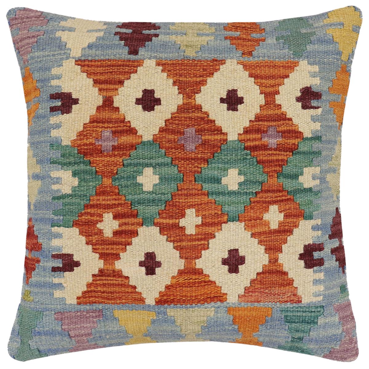 handmade Traditional Pillow Rust Blue Hand-made SQUARE 100% WOOL Hand woven turkish pillow2 x 2