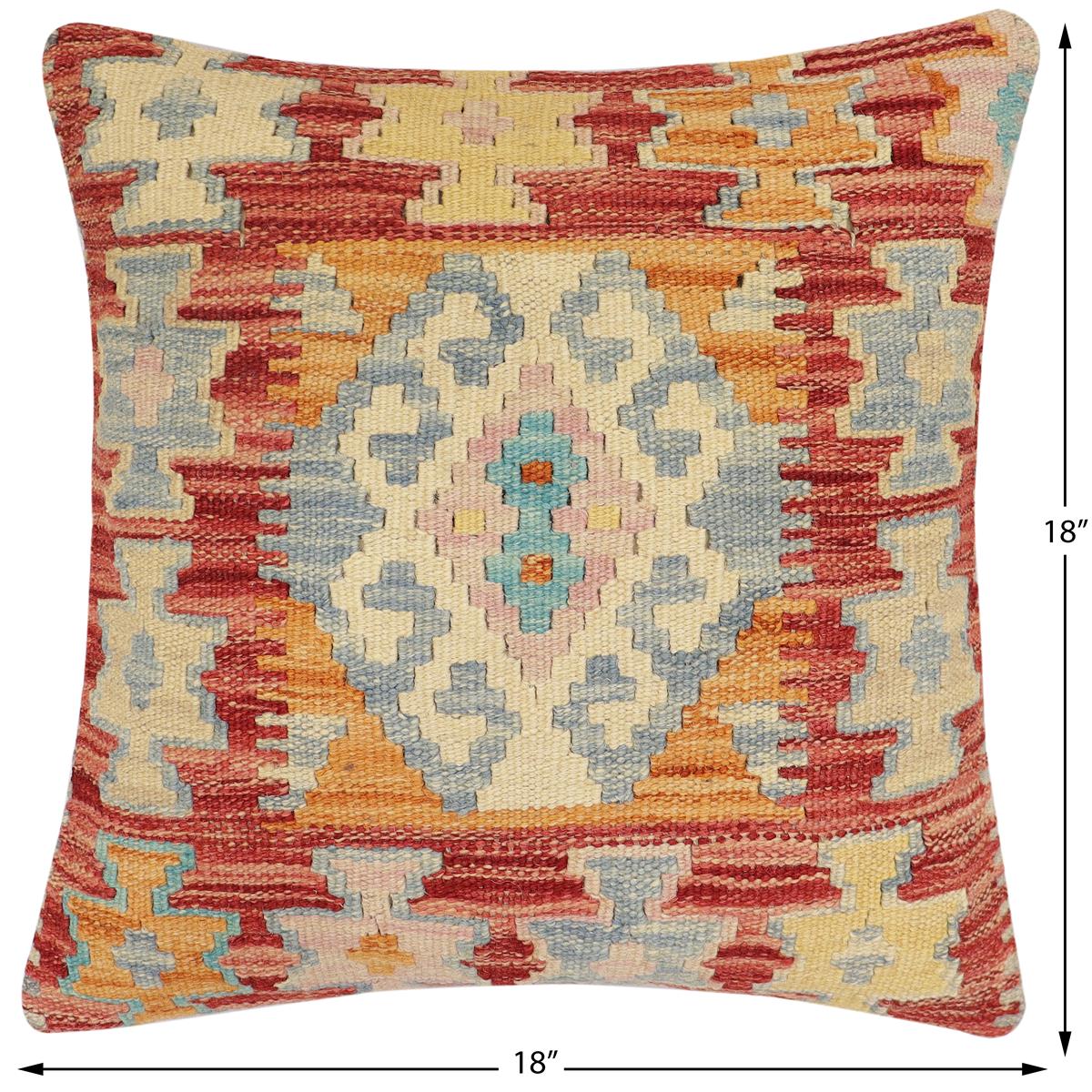 handmade Traditional Pillow Rust Blue Hand-made SQUARE 100% WOOL Hand woven turkish pillow2 x 2