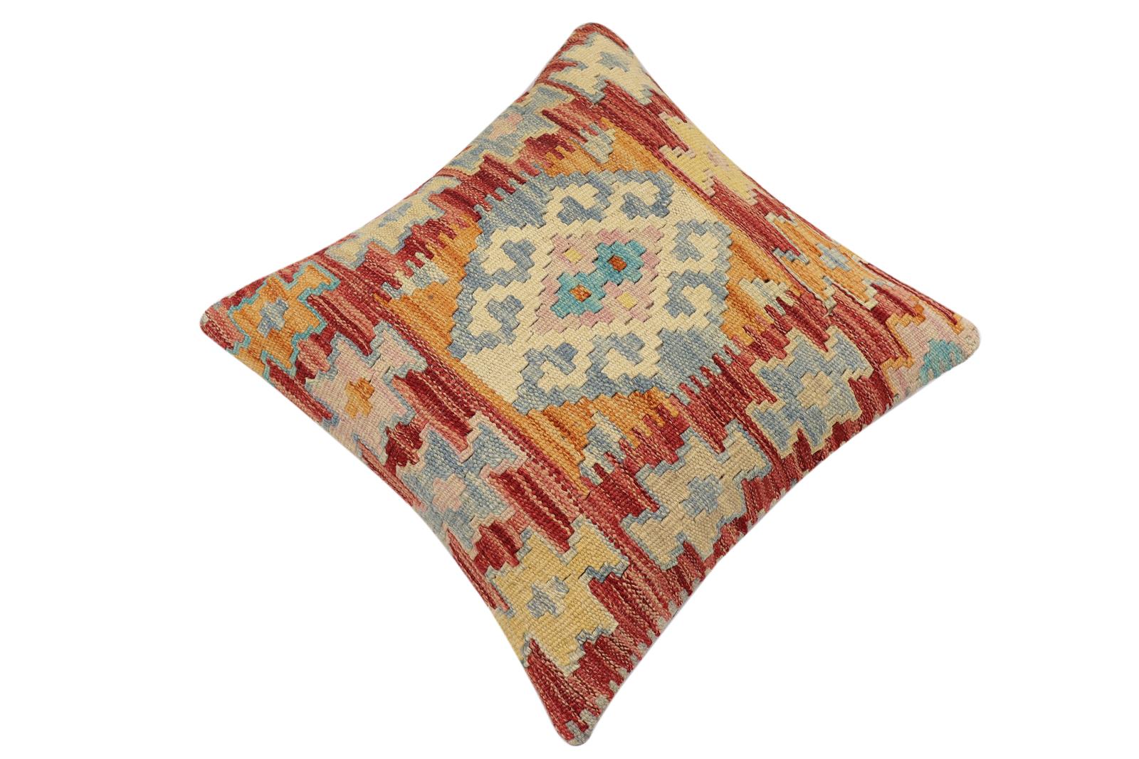 handmade Traditional Pillow Rust Blue Hand-made SQUARE 100% WOOL Hand woven turkish pillow2 x 2