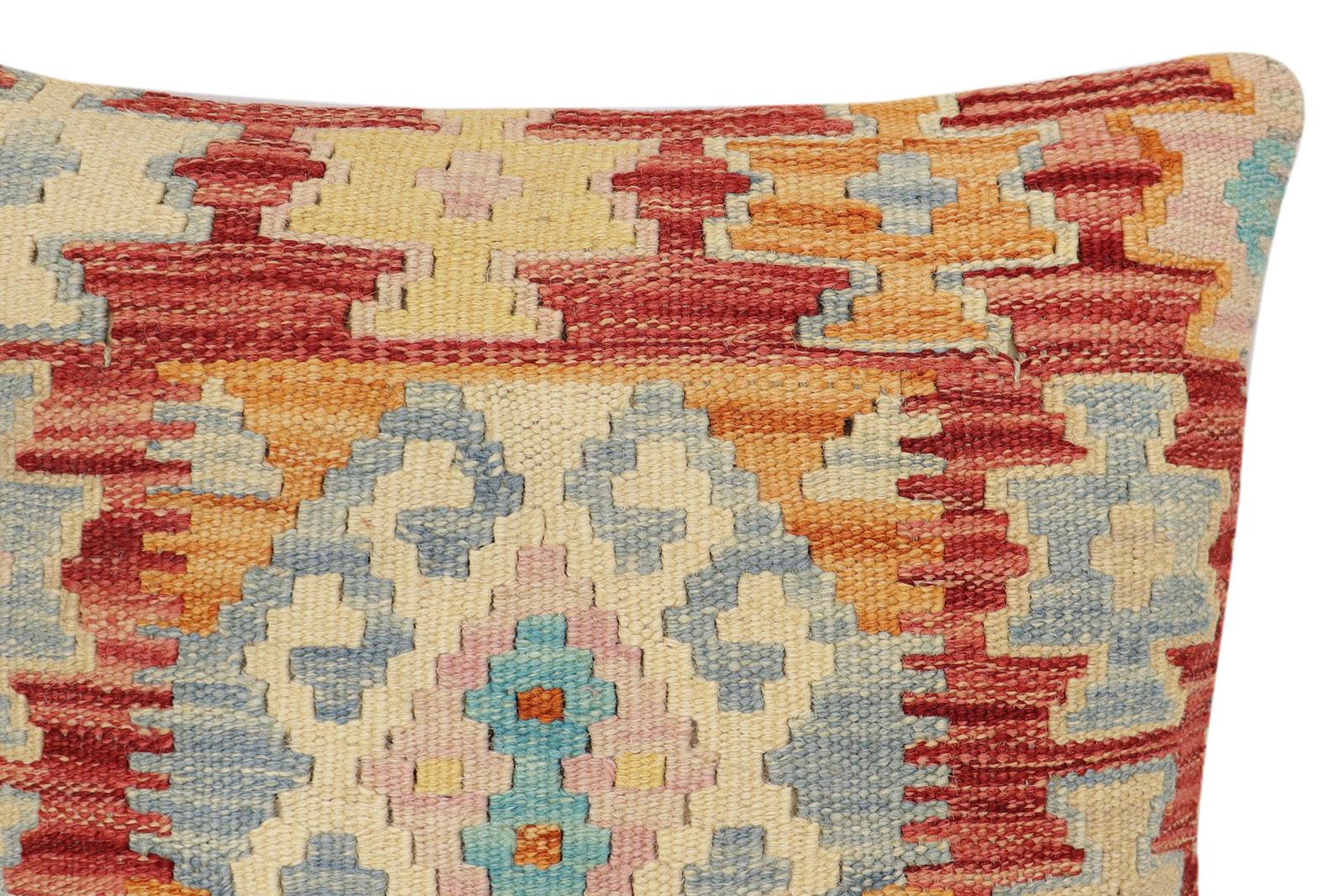 handmade Traditional Pillow Rust Blue Hand-made SQUARE 100% WOOL Hand woven turkish pillow2 x 2