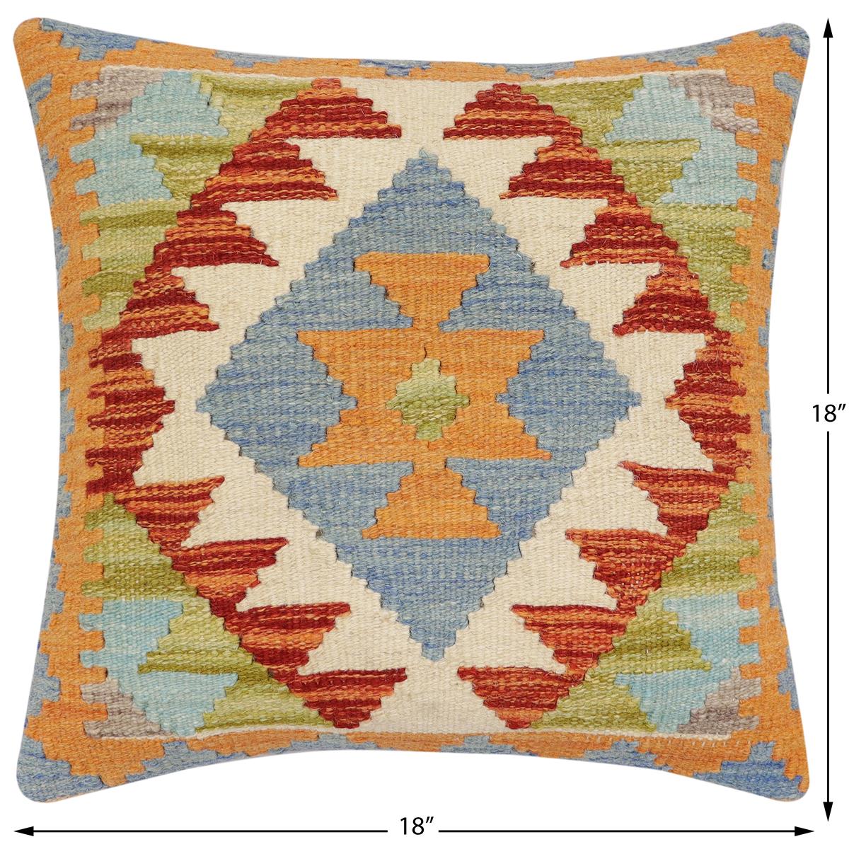 handmade Traditional Pillow Rust Blue Hand-made SQUARE 100% WOOL Hand woven turkish pillow2 x 2