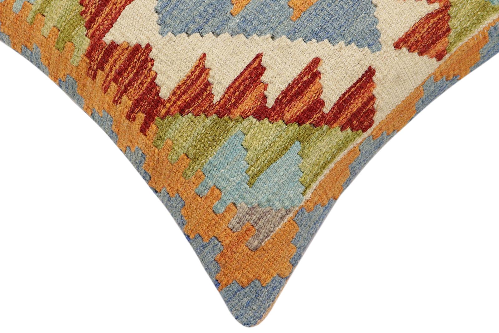 handmade Traditional Pillow Rust Blue Hand-made SQUARE 100% WOOL Hand woven turkish pillow2 x 2