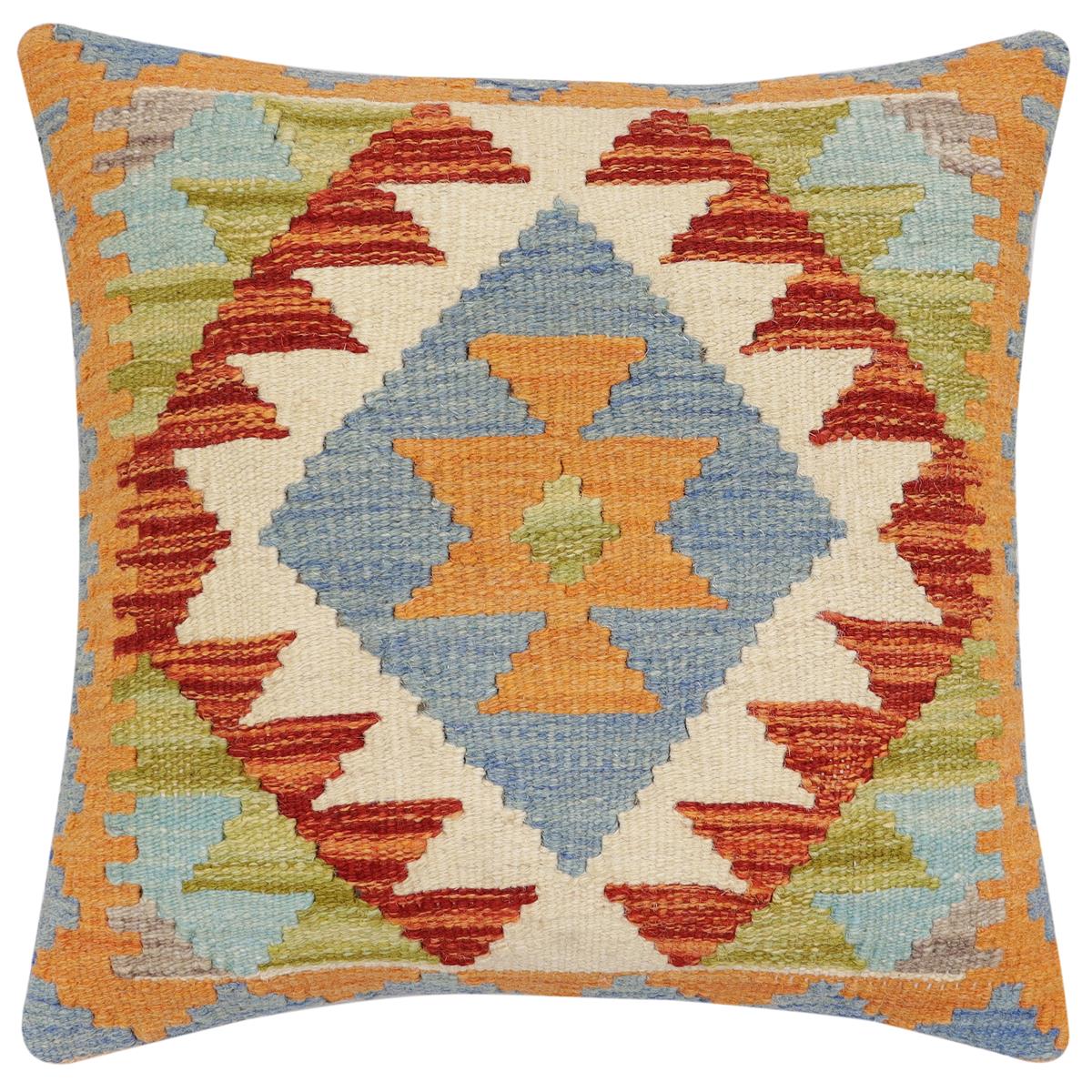 handmade Traditional Pillow Rust Blue Hand-made SQUARE 100% WOOL Hand woven turkish pillow2 x 2