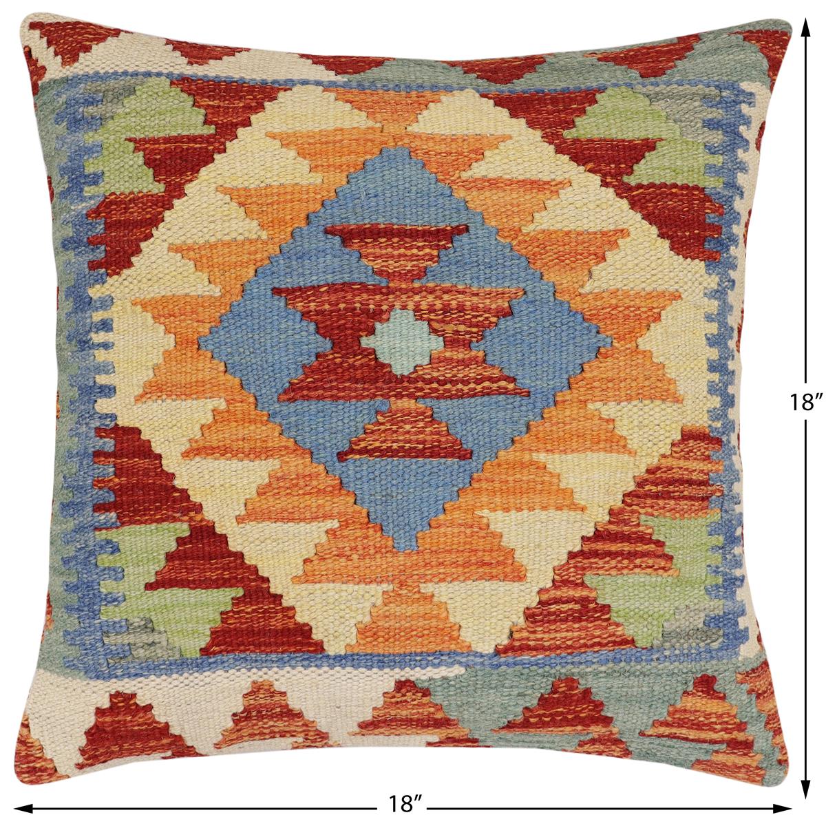 handmade Traditional Pillow Rust Blue Hand-made SQUARE 100% WOOL Hand woven turkish pillow2 x 2