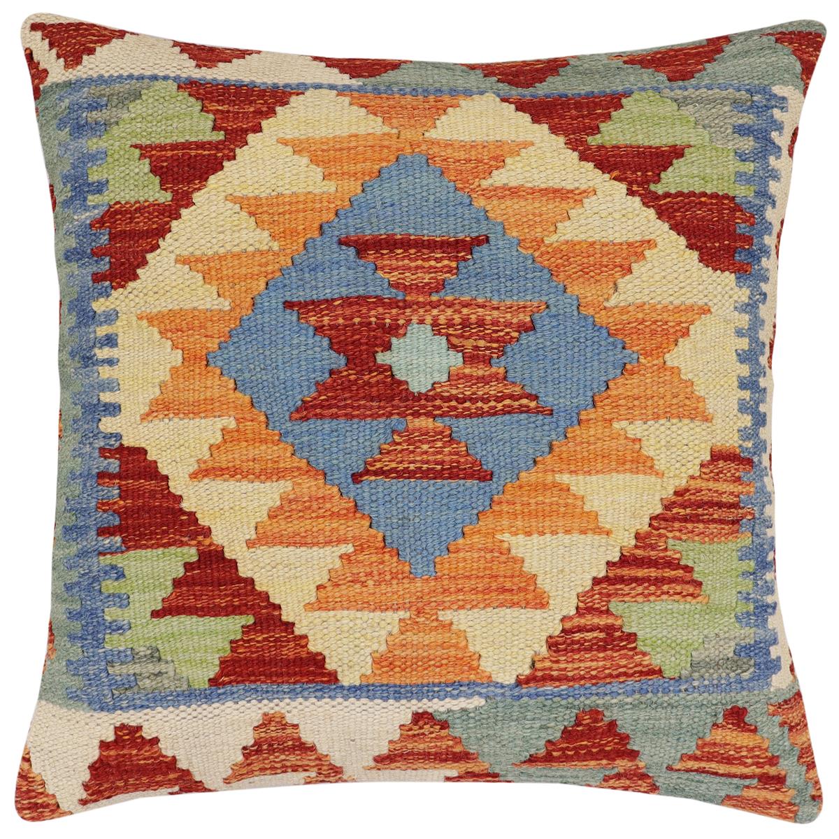 handmade Traditional Pillow Rust Blue Hand-made SQUARE 100% WOOL Hand woven turkish pillow2 x 2