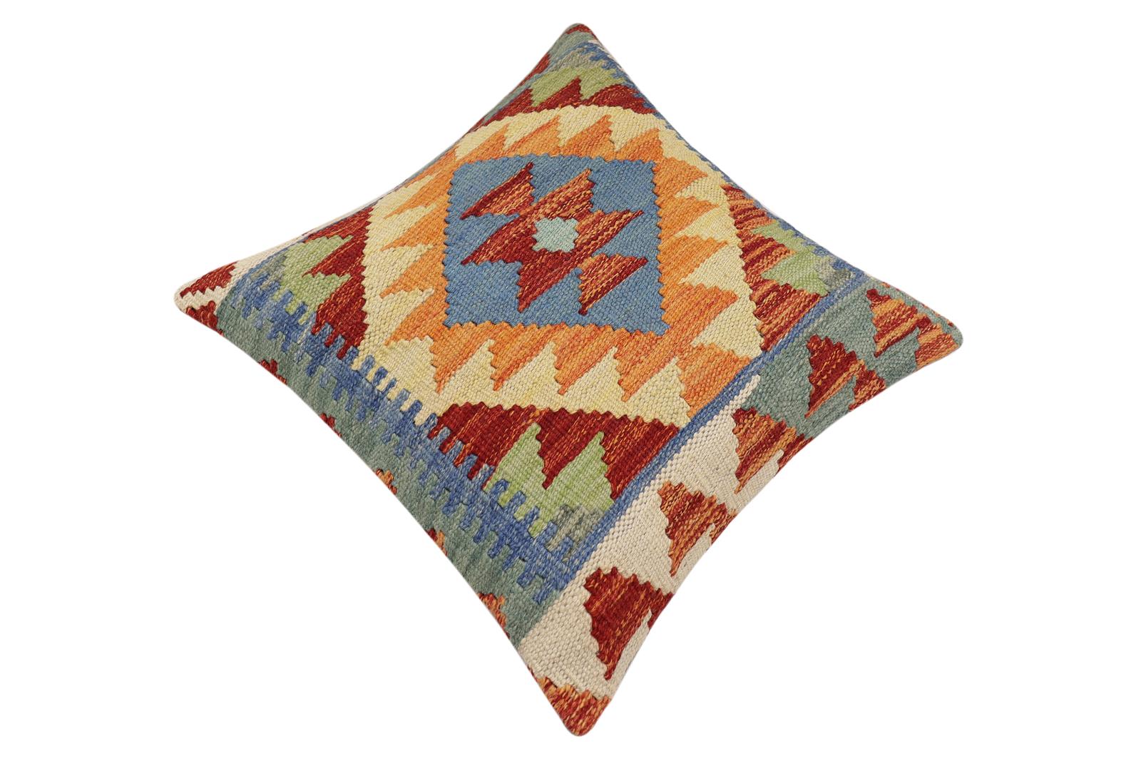handmade Traditional Pillow Rust Blue Hand-made SQUARE 100% WOOL Hand woven turkish pillow2 x 2