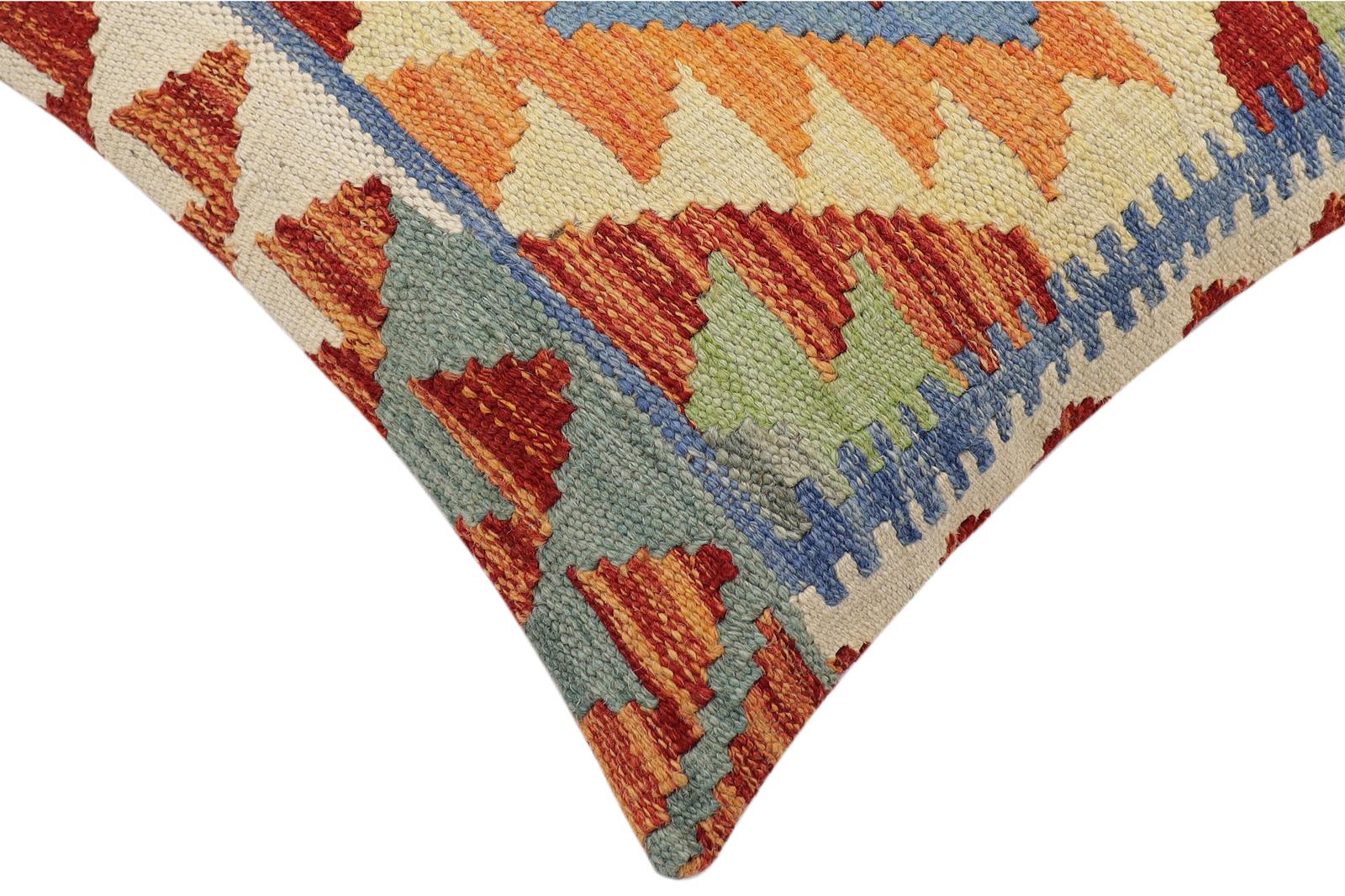 handmade Traditional Pillow Rust Blue Hand-made SQUARE 100% WOOL Hand woven turkish pillow2 x 2