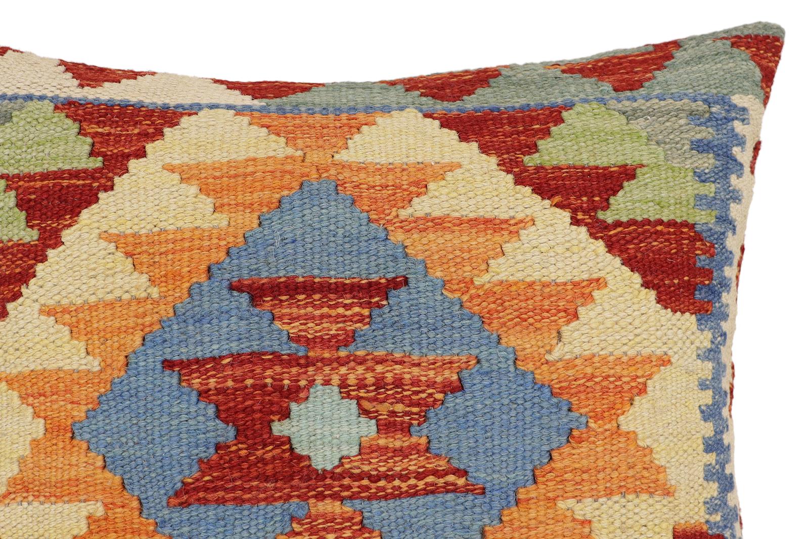 handmade Traditional Pillow Rust Blue Hand-made SQUARE 100% WOOL Hand woven turkish pillow2 x 2