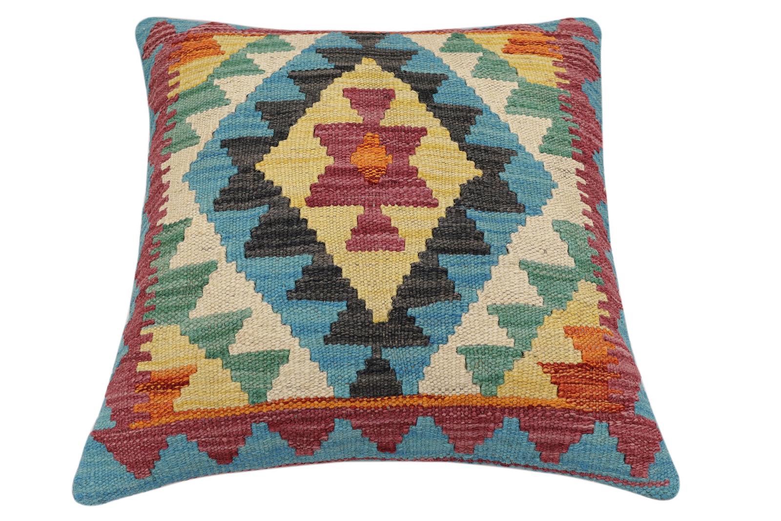 handmade Traditional Pillow Red Blue Hand-made SQUARE 100% WOOL Hand woven turkish pillow2 x 2