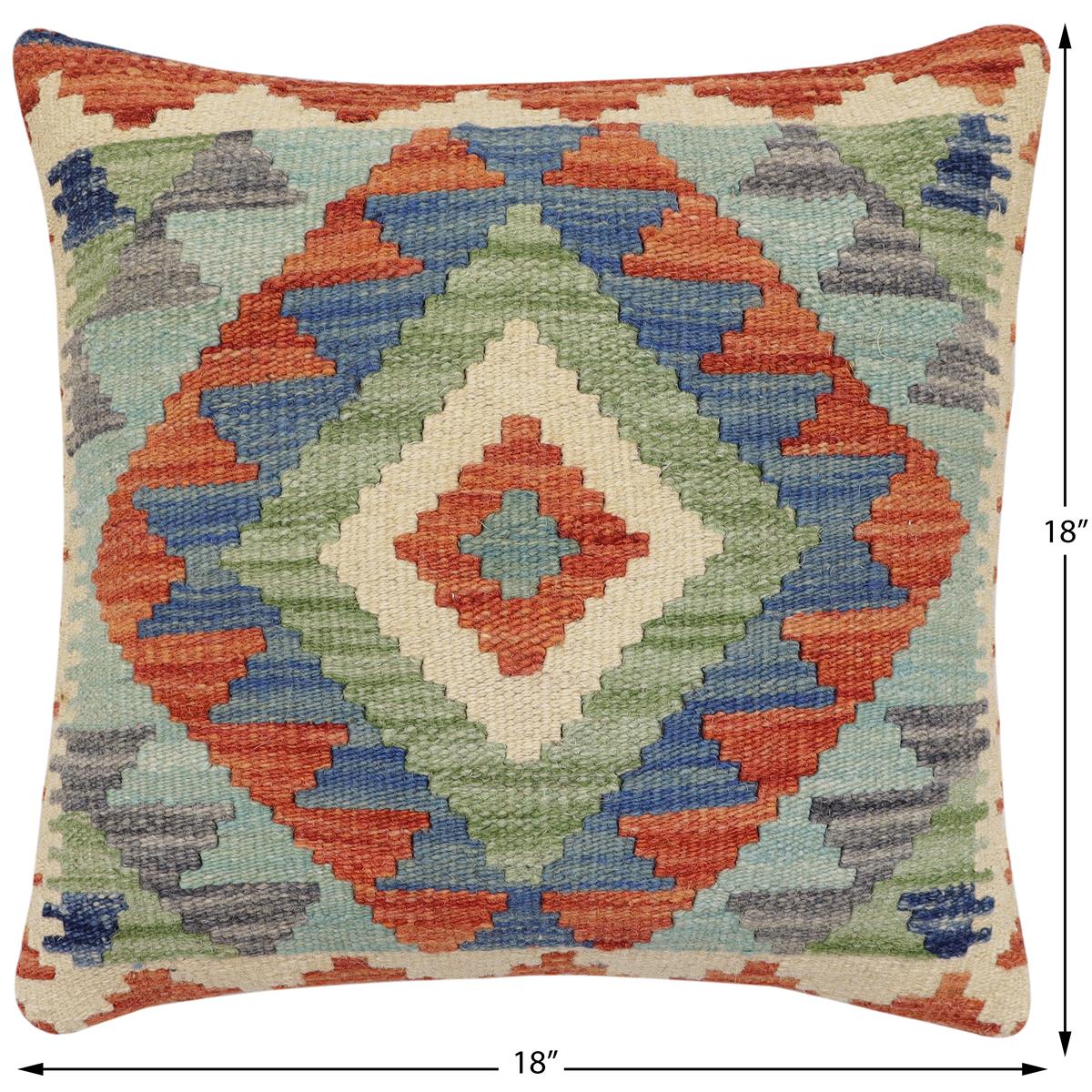 handmade Traditional Pillow Rust Blue Hand-Woven SQUARE 100% WOOL Hand woven turkish pillow2 x 2