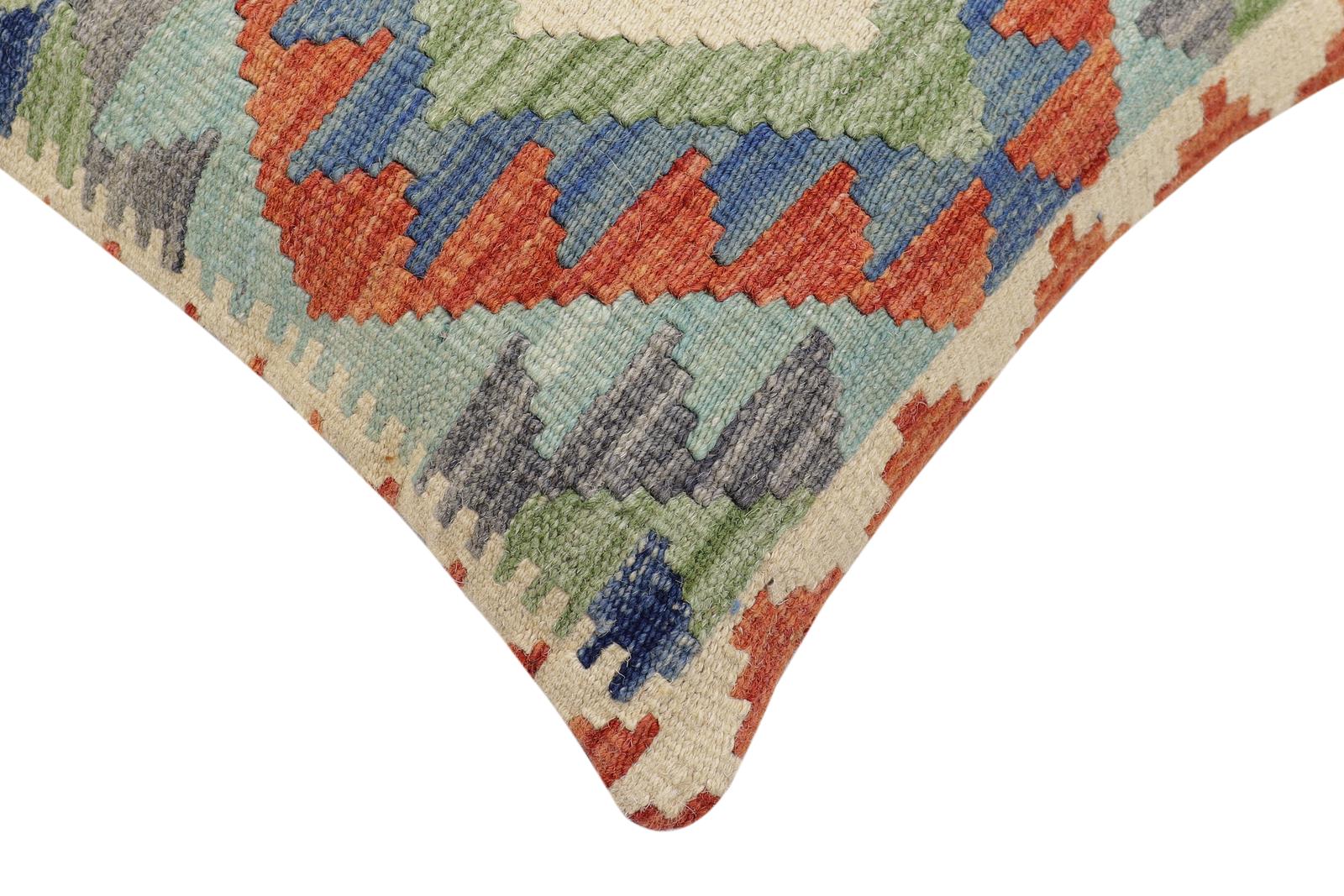handmade Traditional Pillow Rust Blue Hand-Woven SQUARE 100% WOOL Hand woven turkish pillow2 x 2