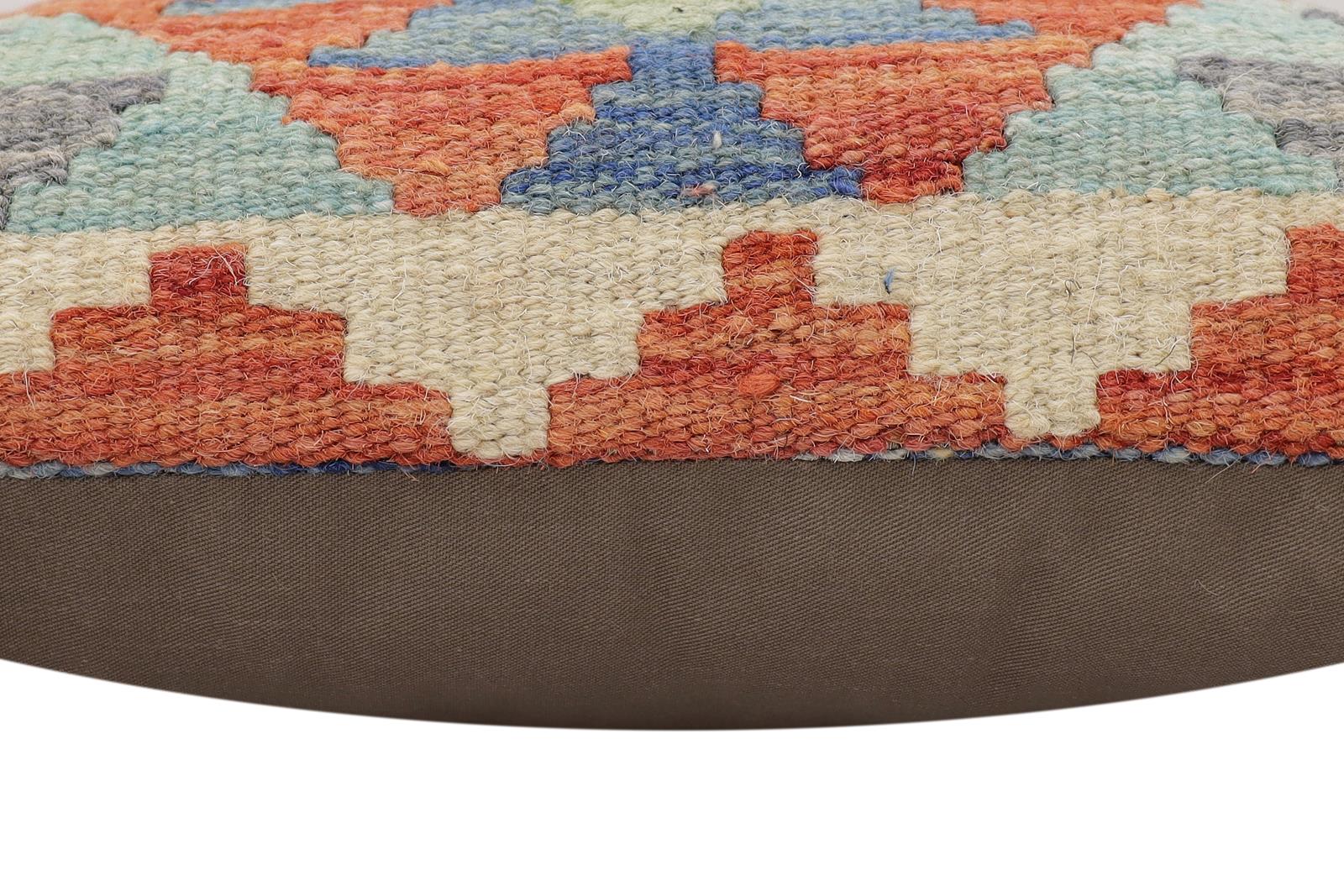 handmade Traditional Pillow Rust Blue Hand-Woven SQUARE 100% WOOL Hand woven turkish pillow2 x 2