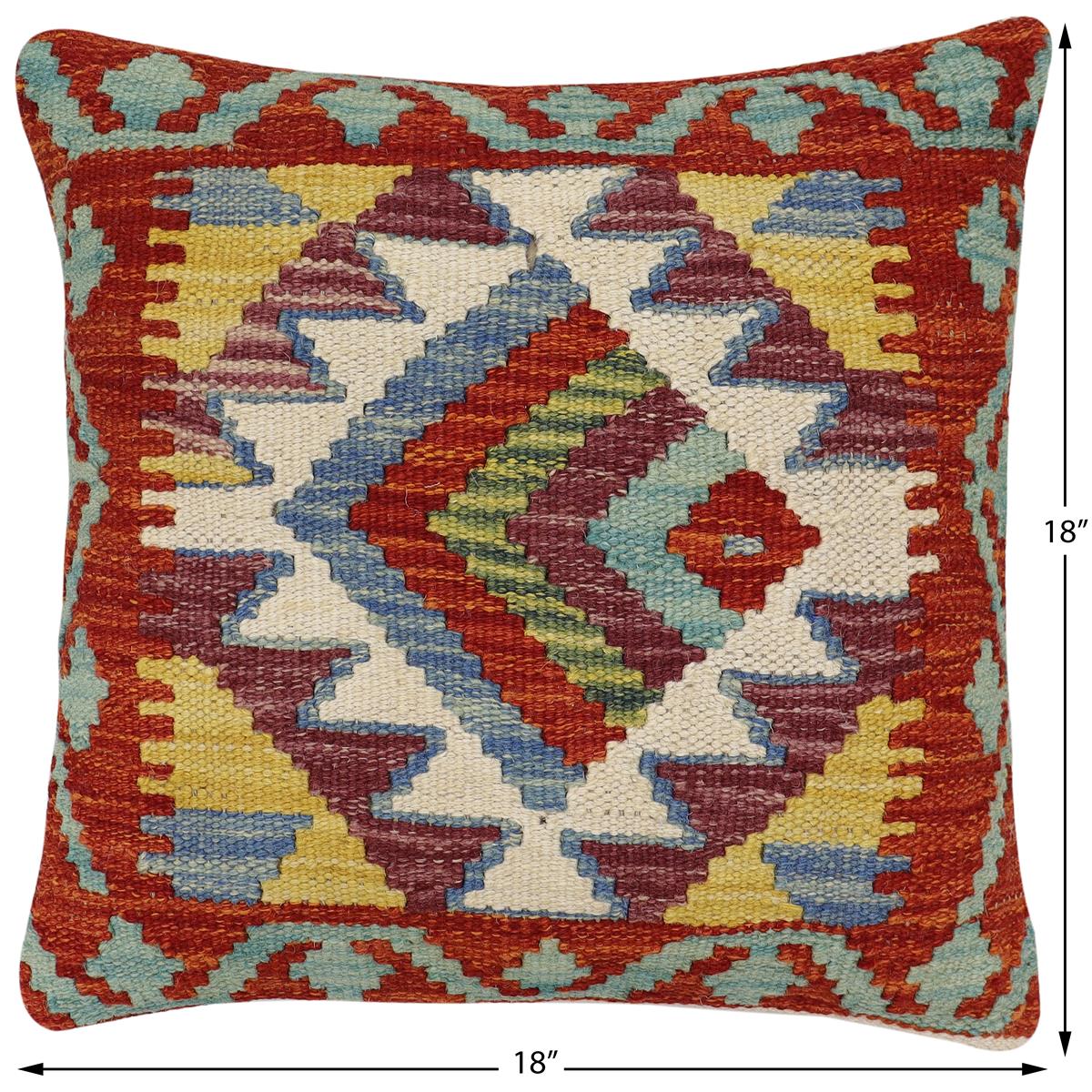 handmade Traditional Pillow Rust Blue Hand-Woven SQUARE 100% WOOL Hand woven turkish pillow2 x 2