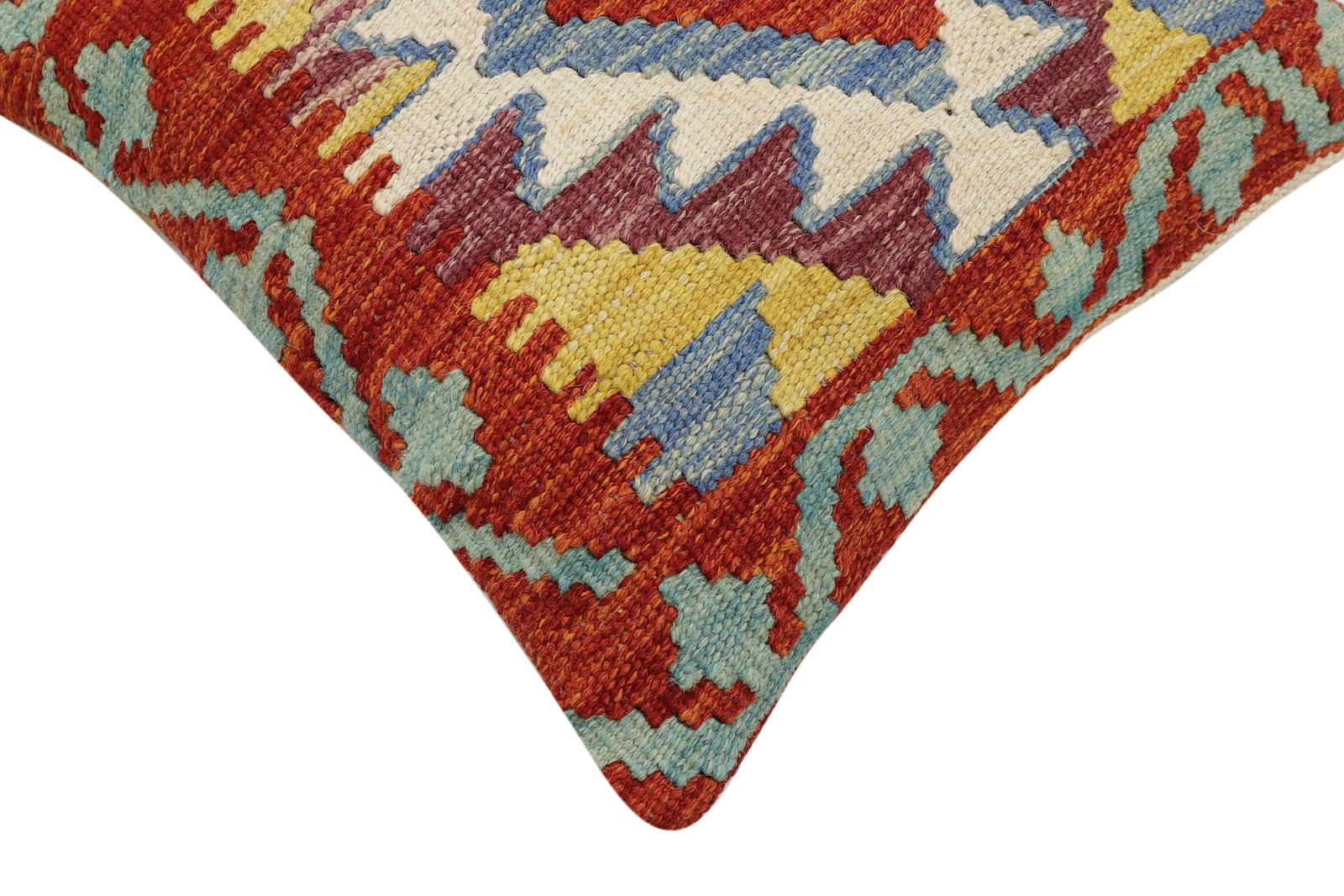 handmade Traditional Pillow Rust Blue Hand-Woven SQUARE 100% WOOL Hand woven turkish pillow2 x 2
