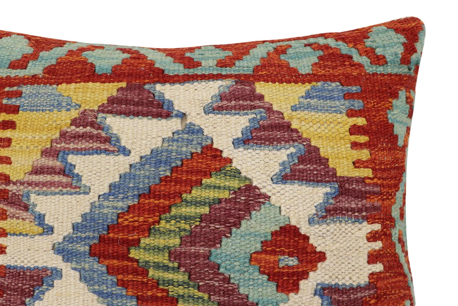 handmade Traditional Pillow Rust Blue Hand-Woven SQUARE 100% WOOL Hand woven turkish pillow2 x 2